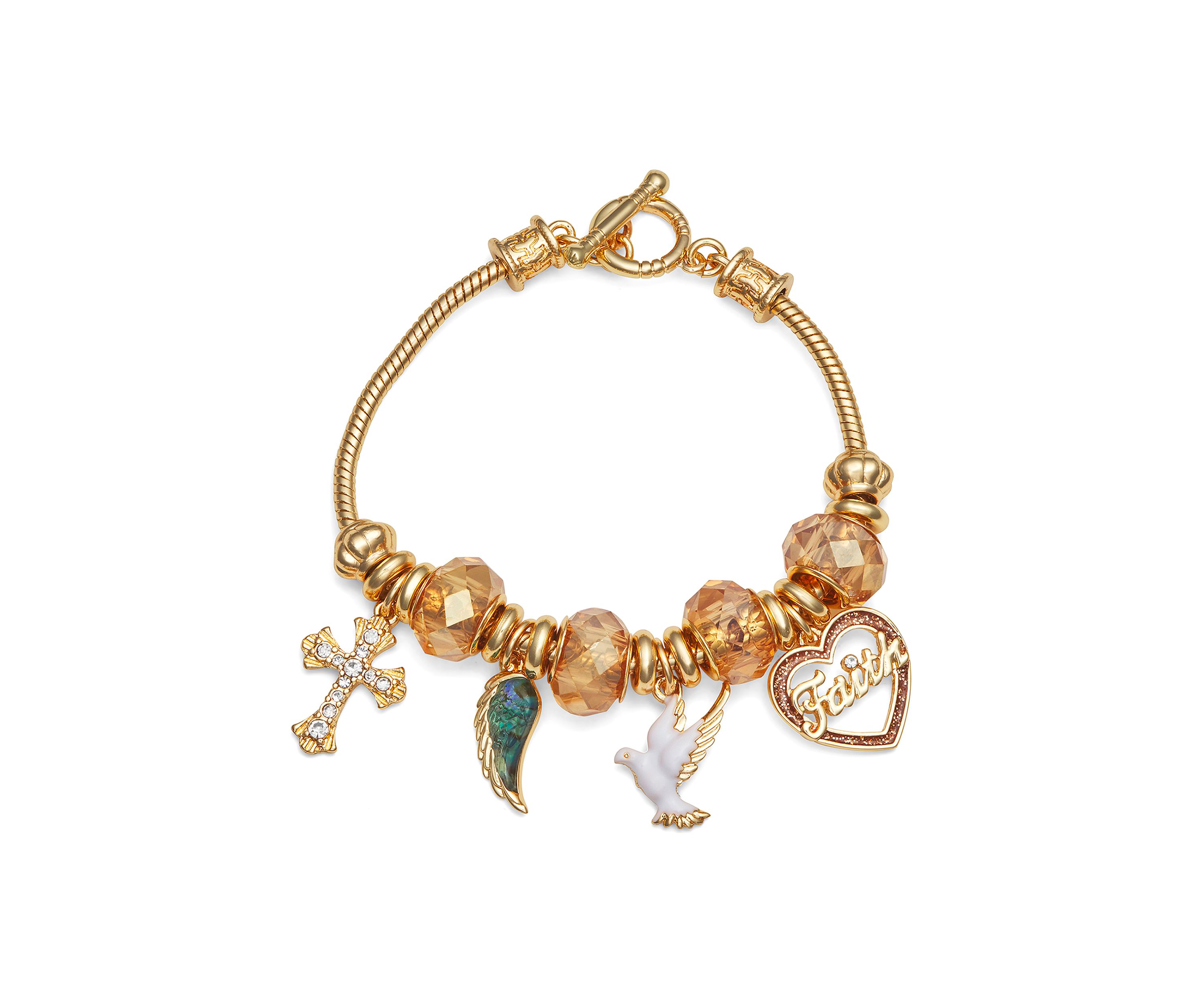 Gold Tone Boxed Multi Faith Slider Bracelet