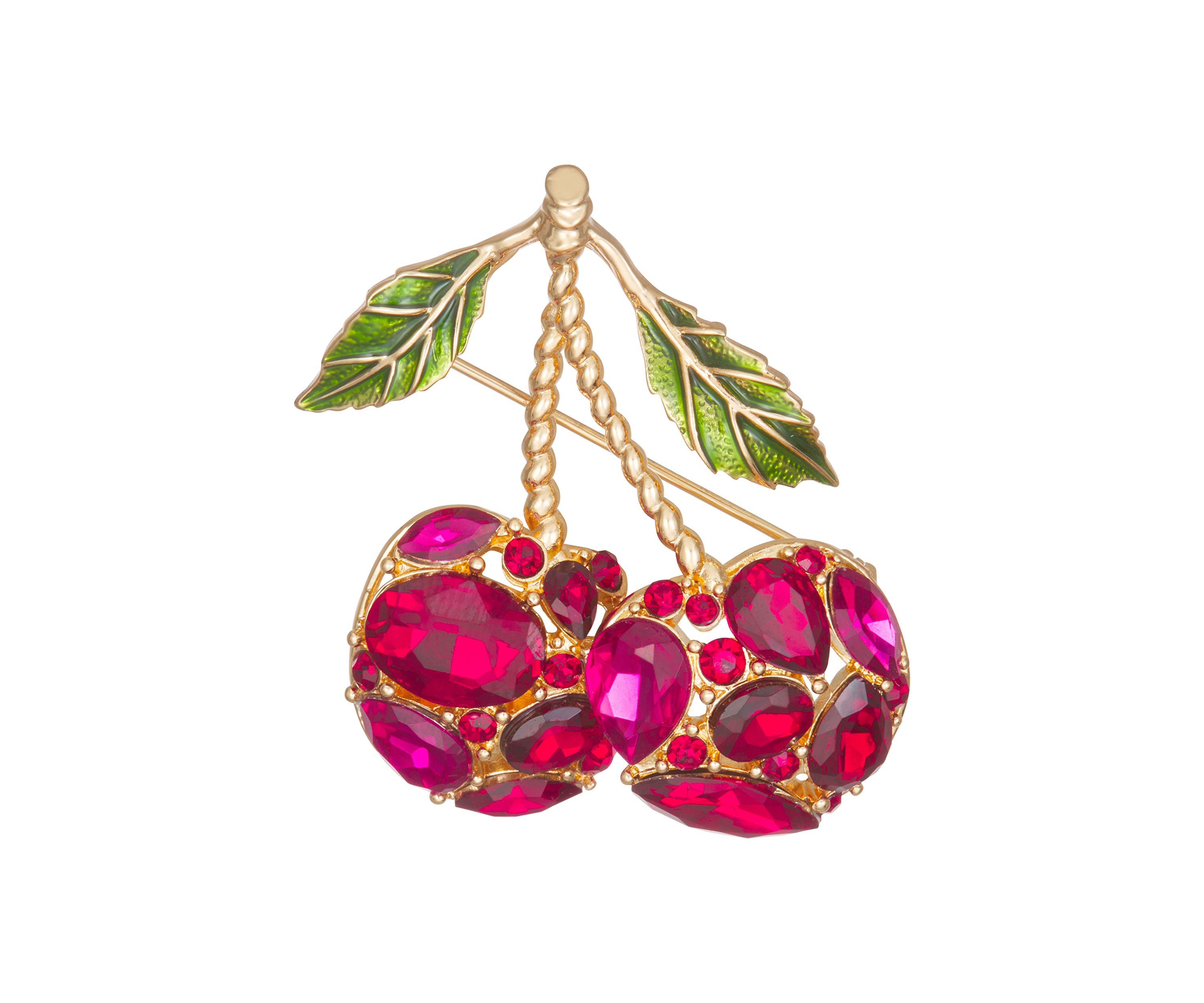 Gold Tone Red Cherries Pin
