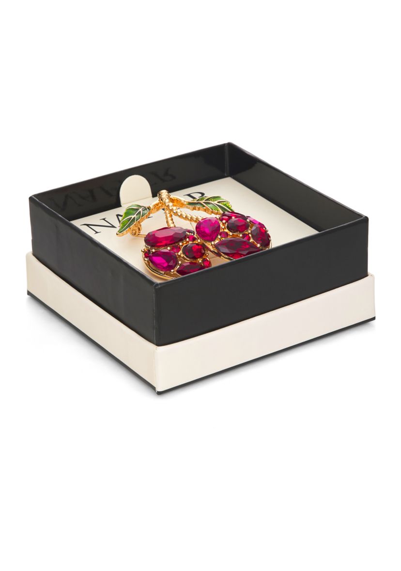 Gold Tone Red Cherries Pin