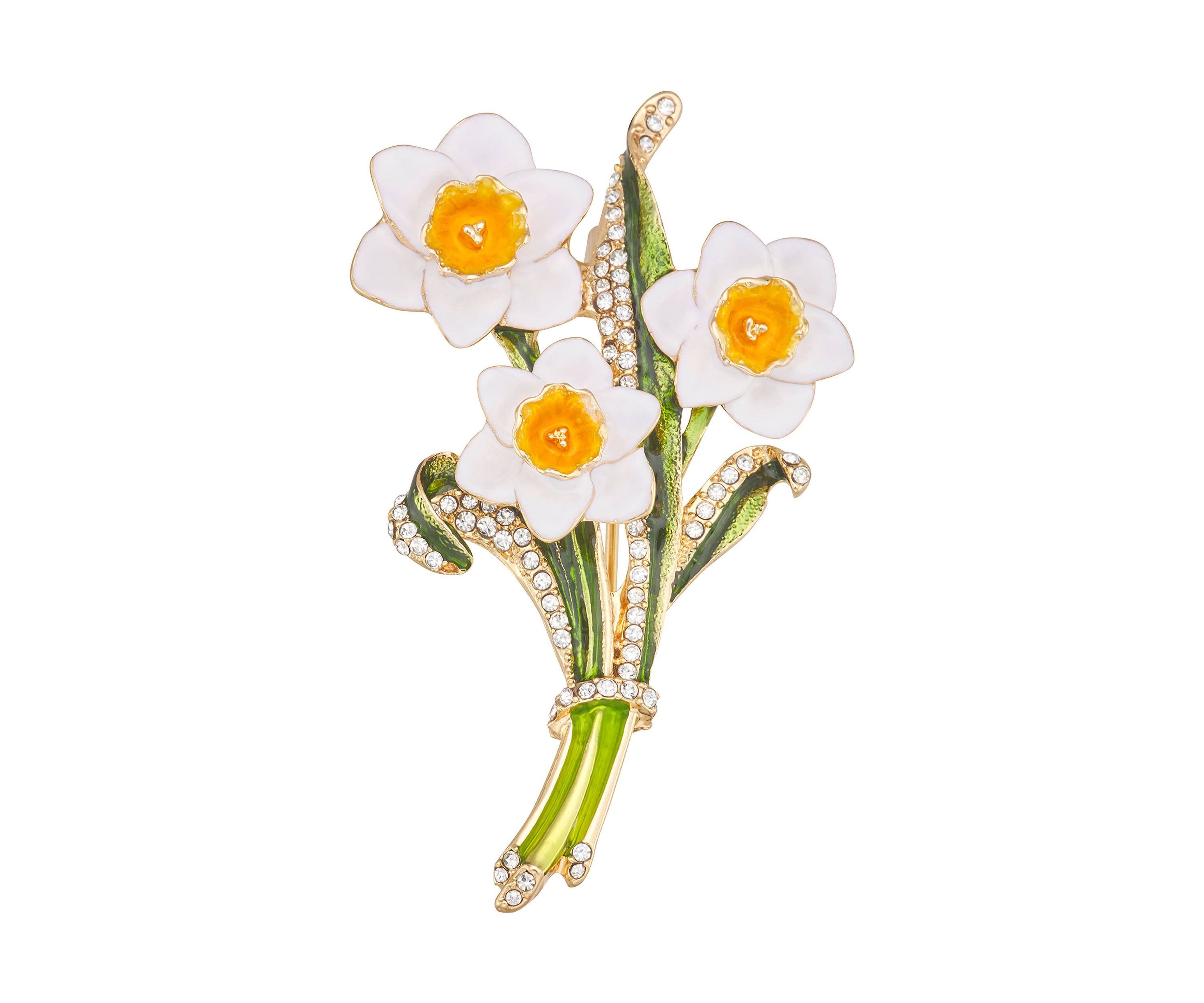 Gold Tone White Daffodil Pin - Boxed