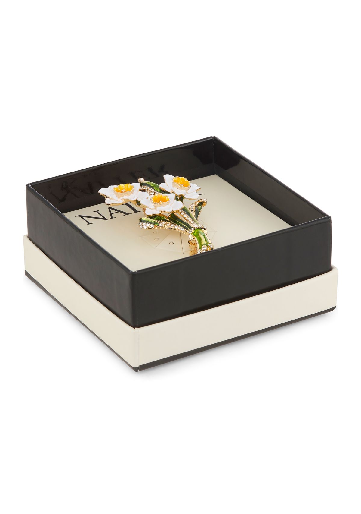 Gold Tone White Daffodil Pin - Boxed