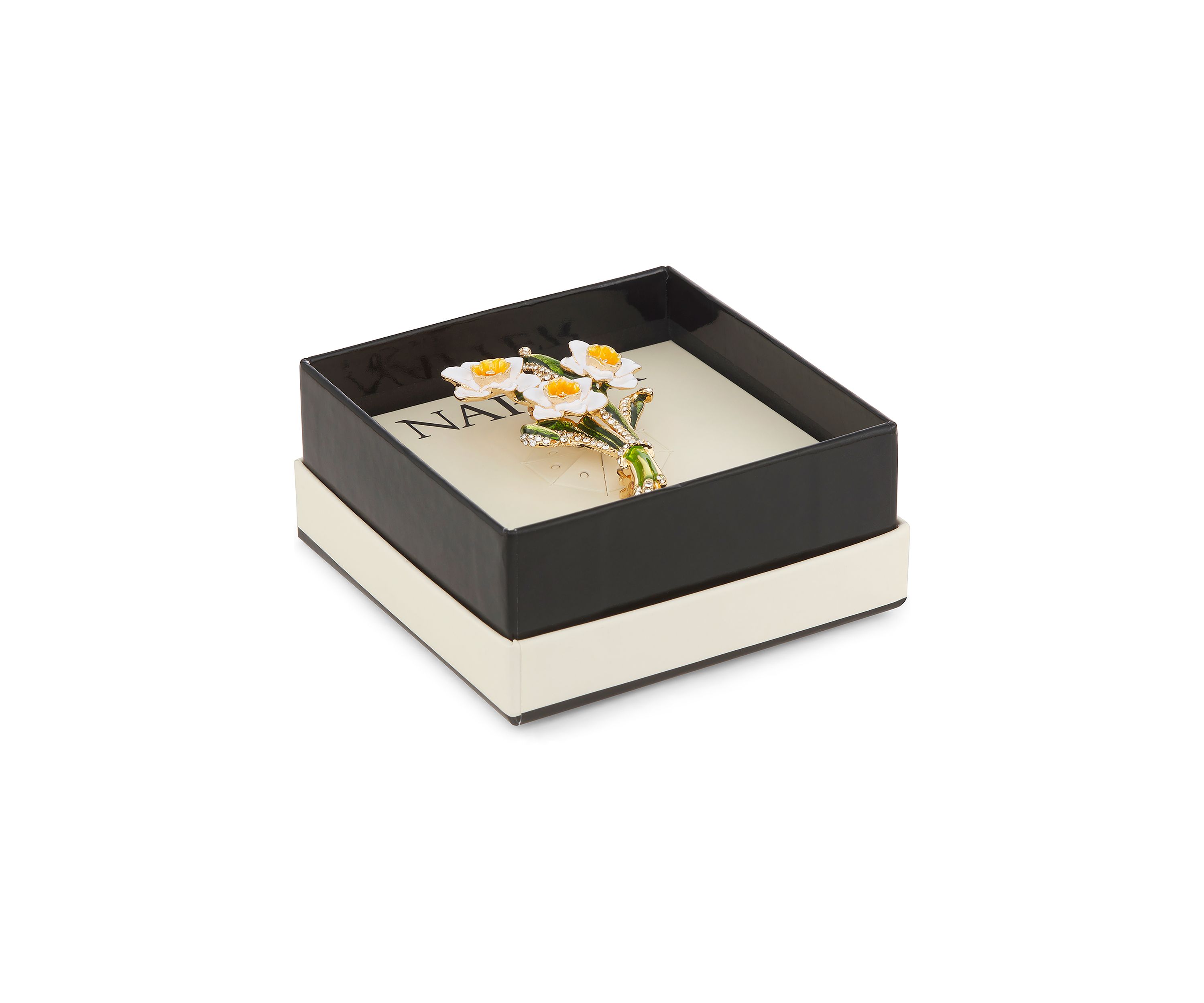 Gold Tone White Daffodil Pin - Boxed