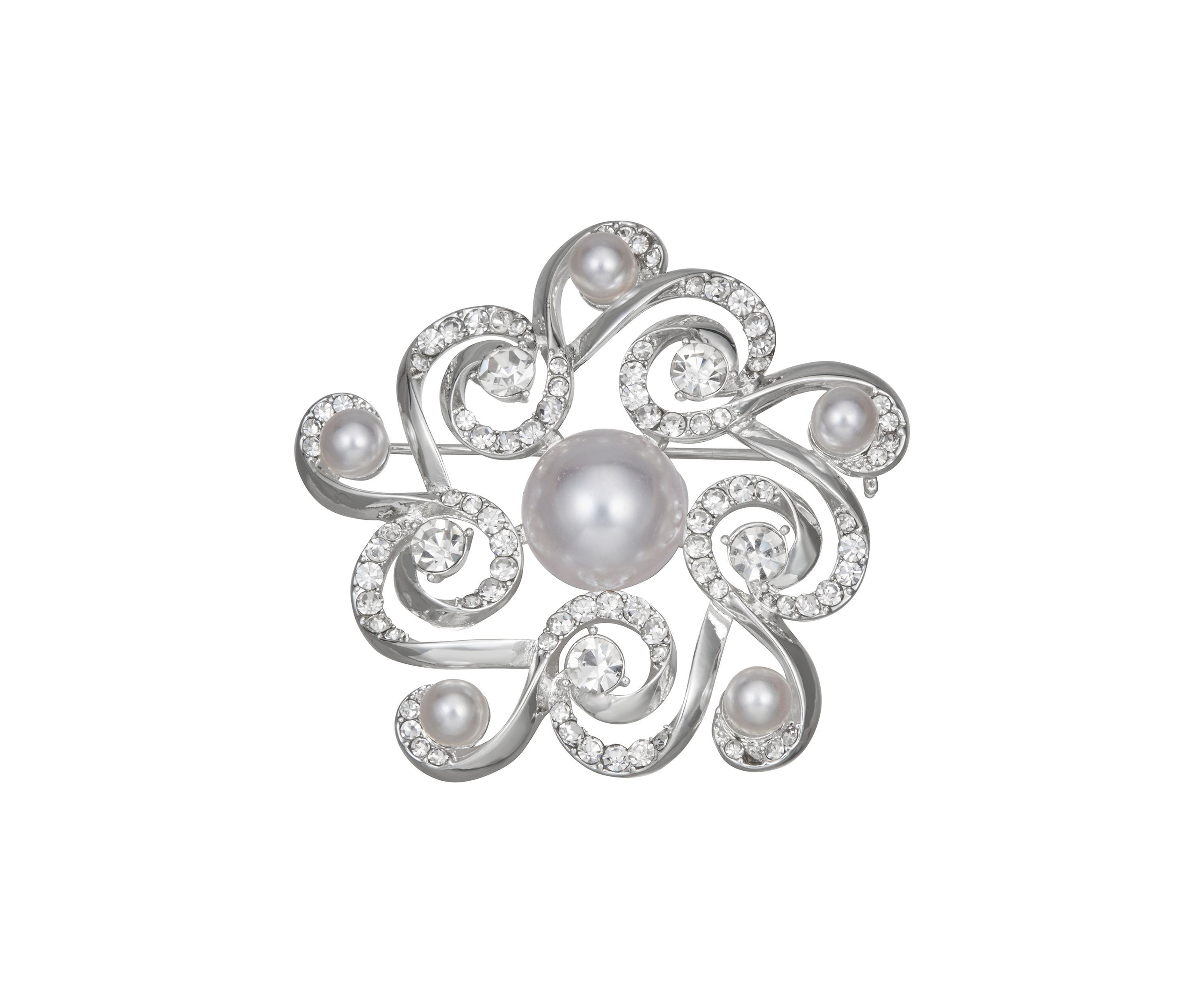 Silver Tone White Pearl Cluster Pin