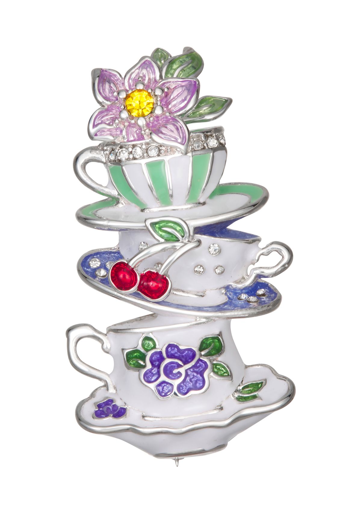 Silver Tone Multi Teacup Flower Pin