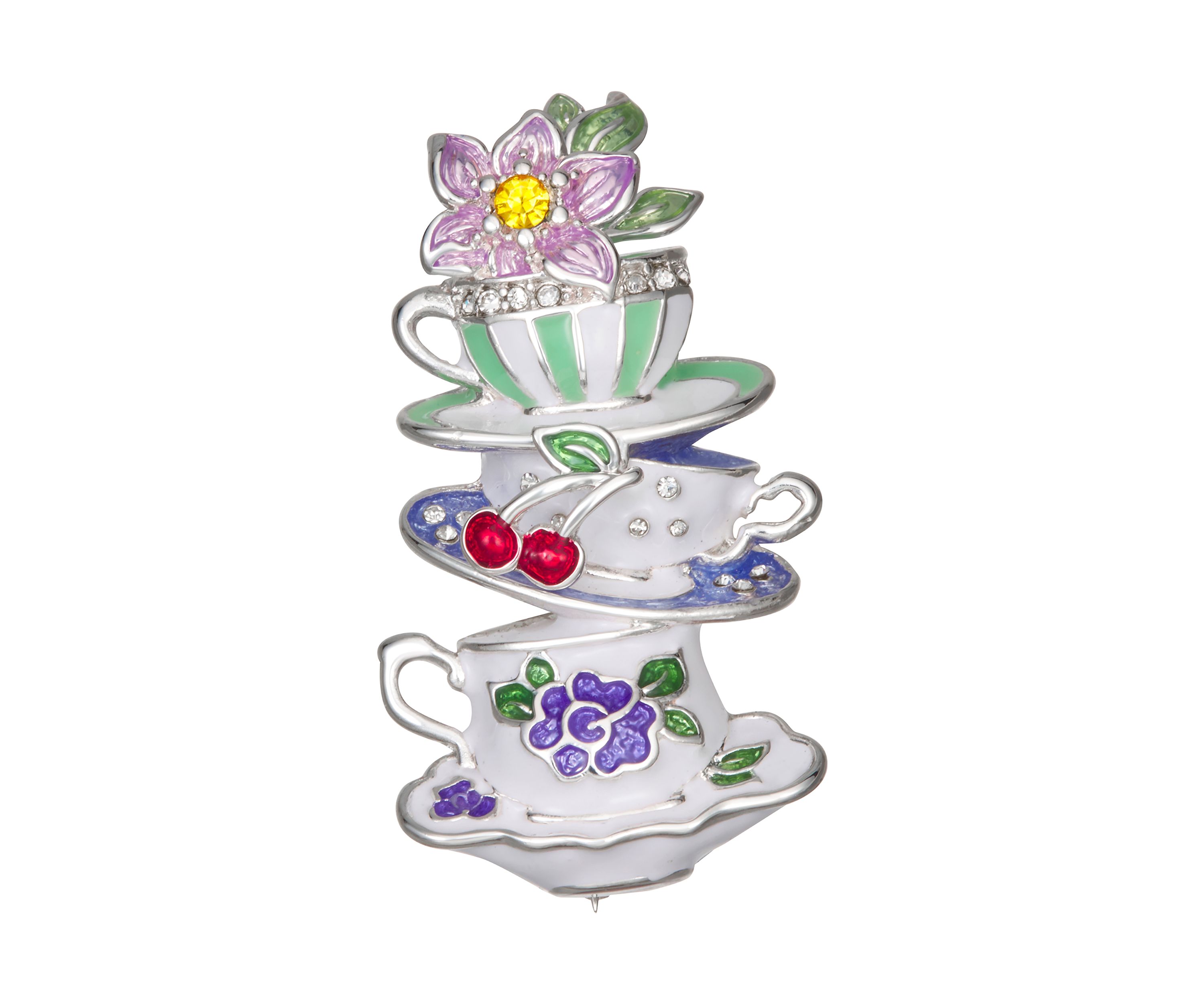 Silver Tone Multi Teacup Flower Pin
