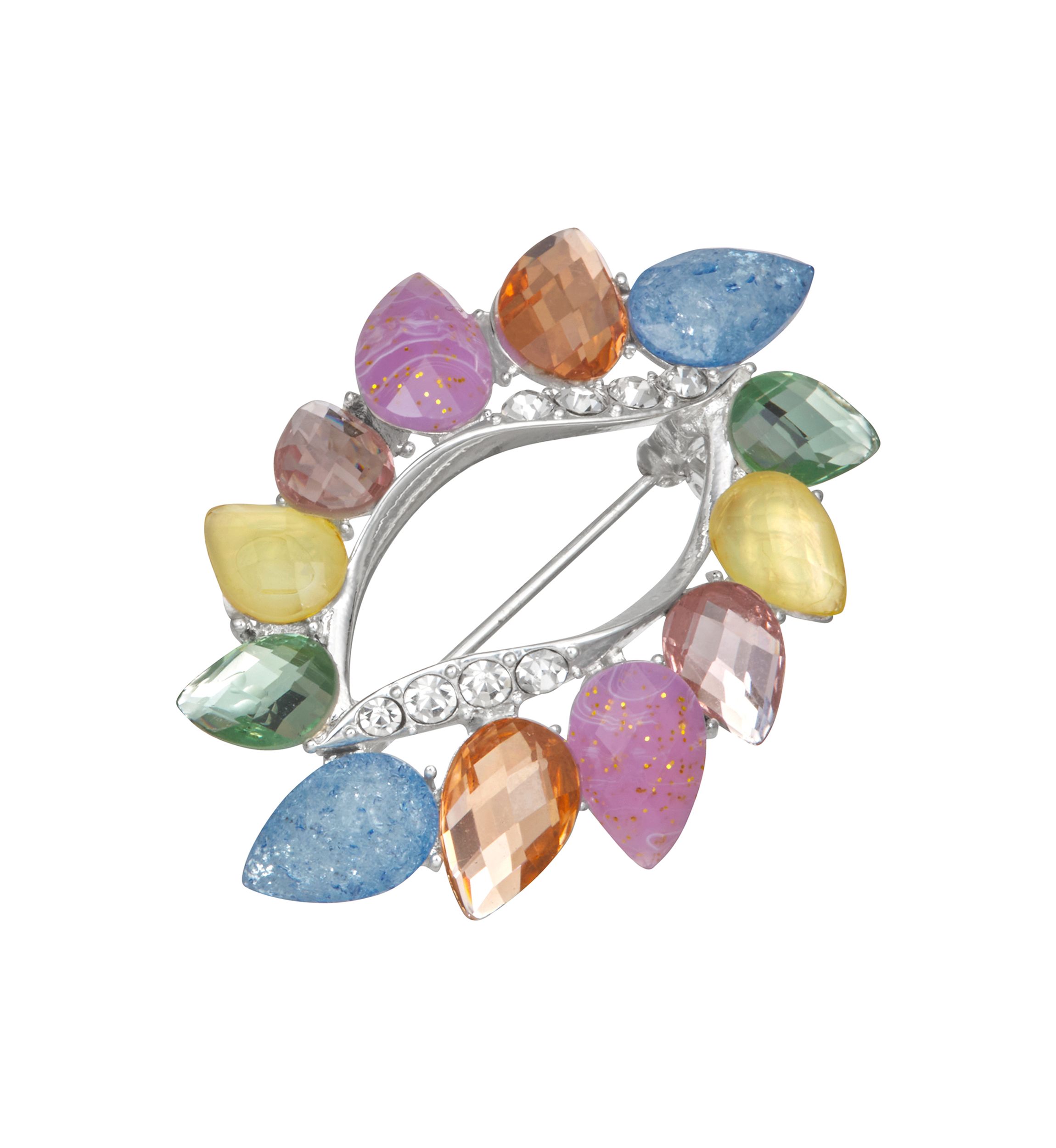 Silver Tone Multi Stone Pin