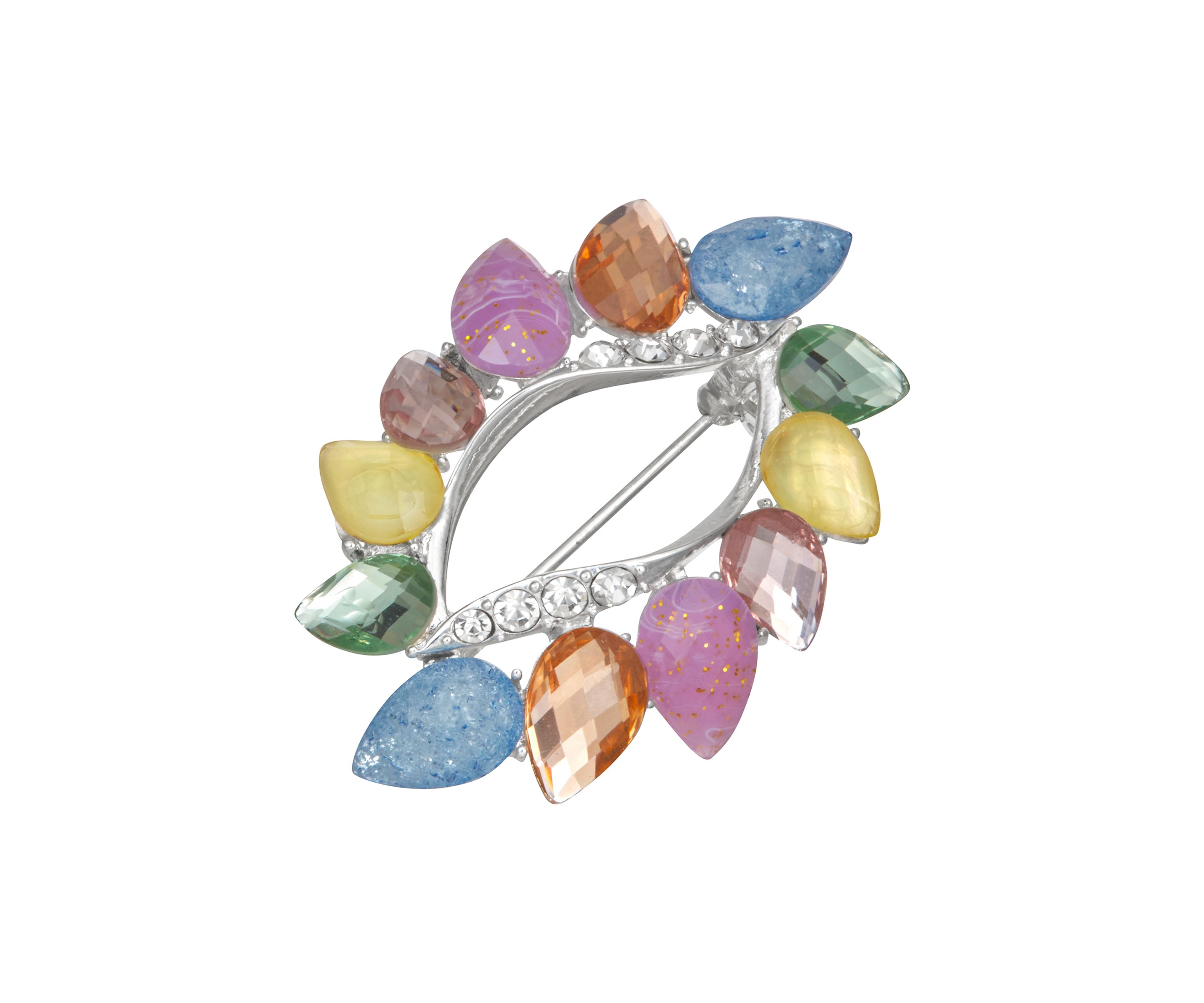 Silver Tone Multi Stone Pin