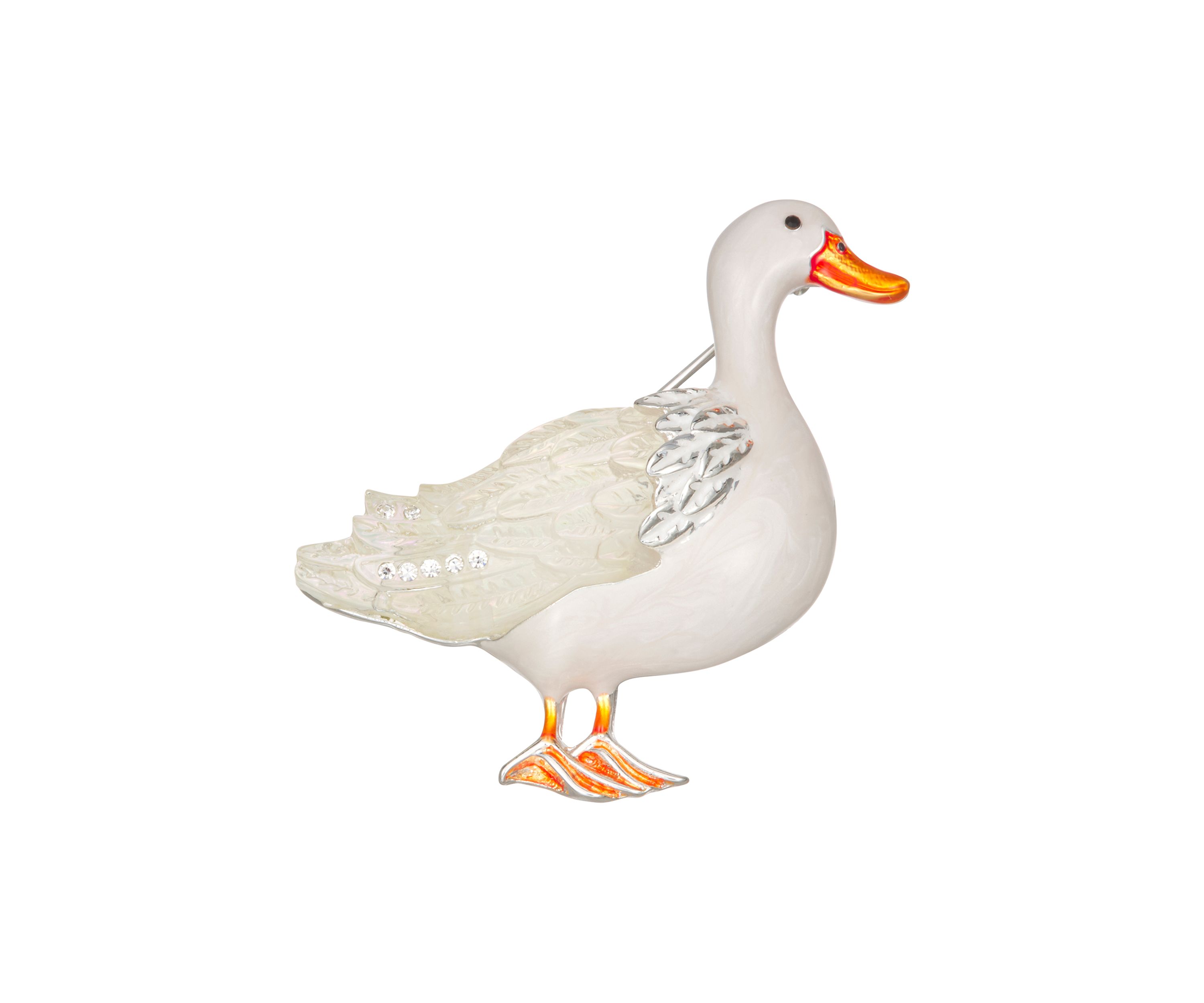 Silver Tone White Duck Pin