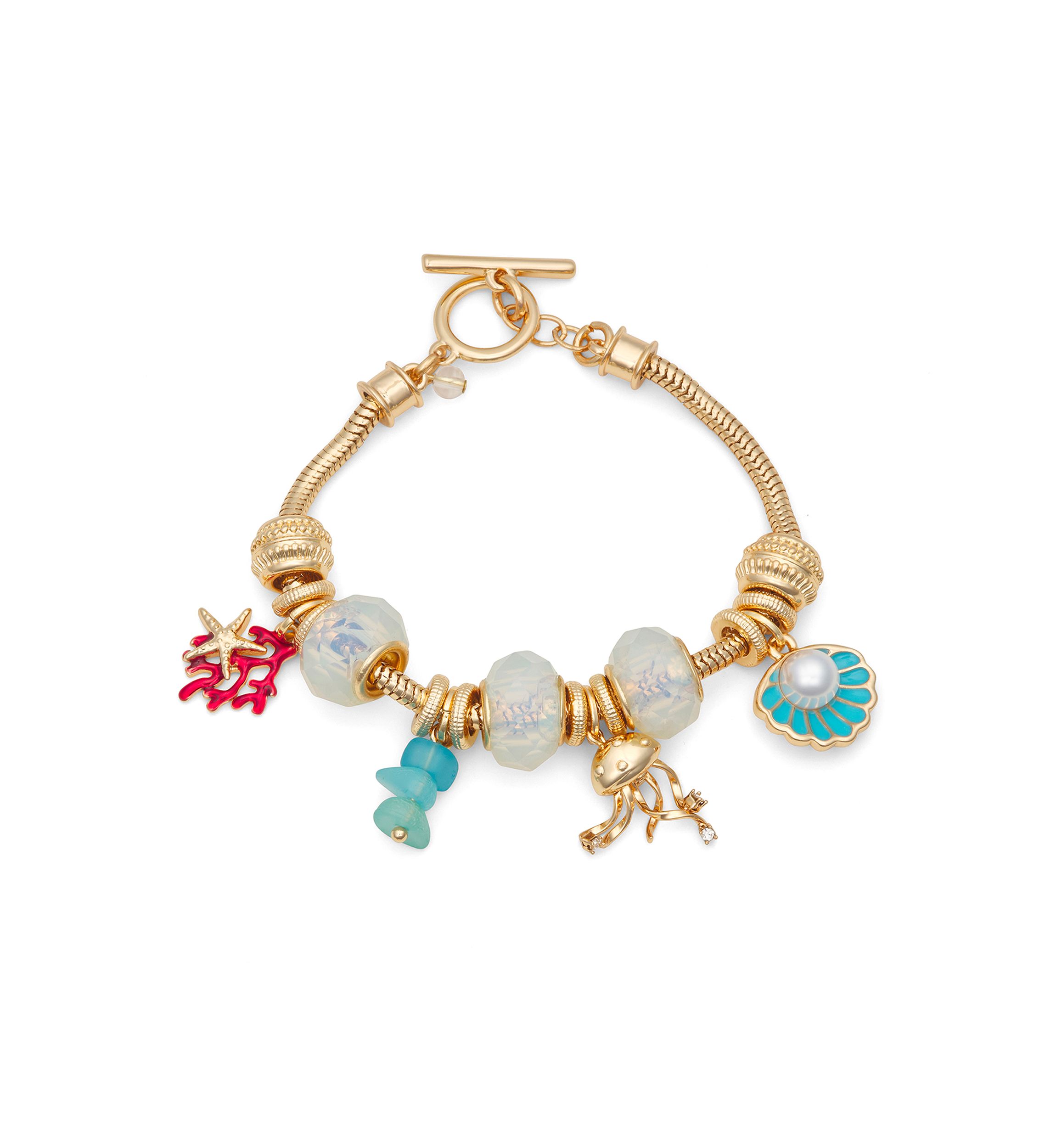 Gold Tone Multi Sealife Slider Bracelet
