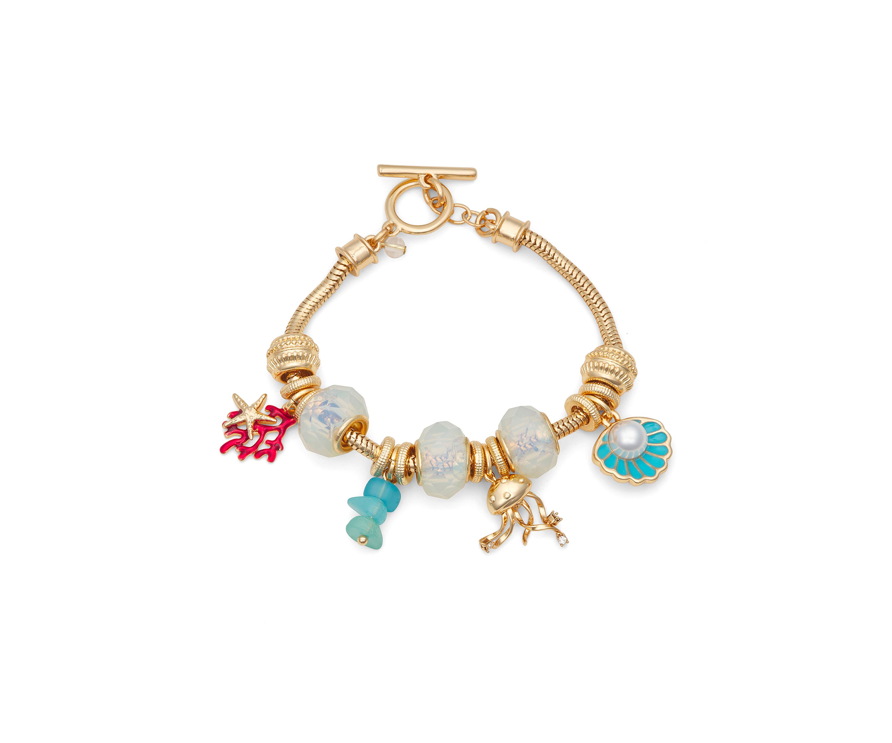 Gold Tone Multi Sealife Slider Bracelet