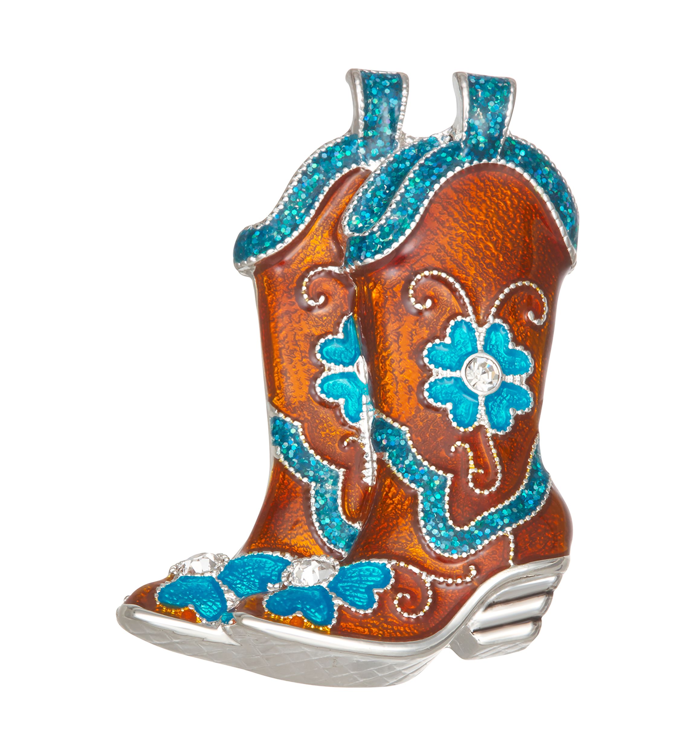 Silver Tone Blue Flower Cowboy Boots Pin