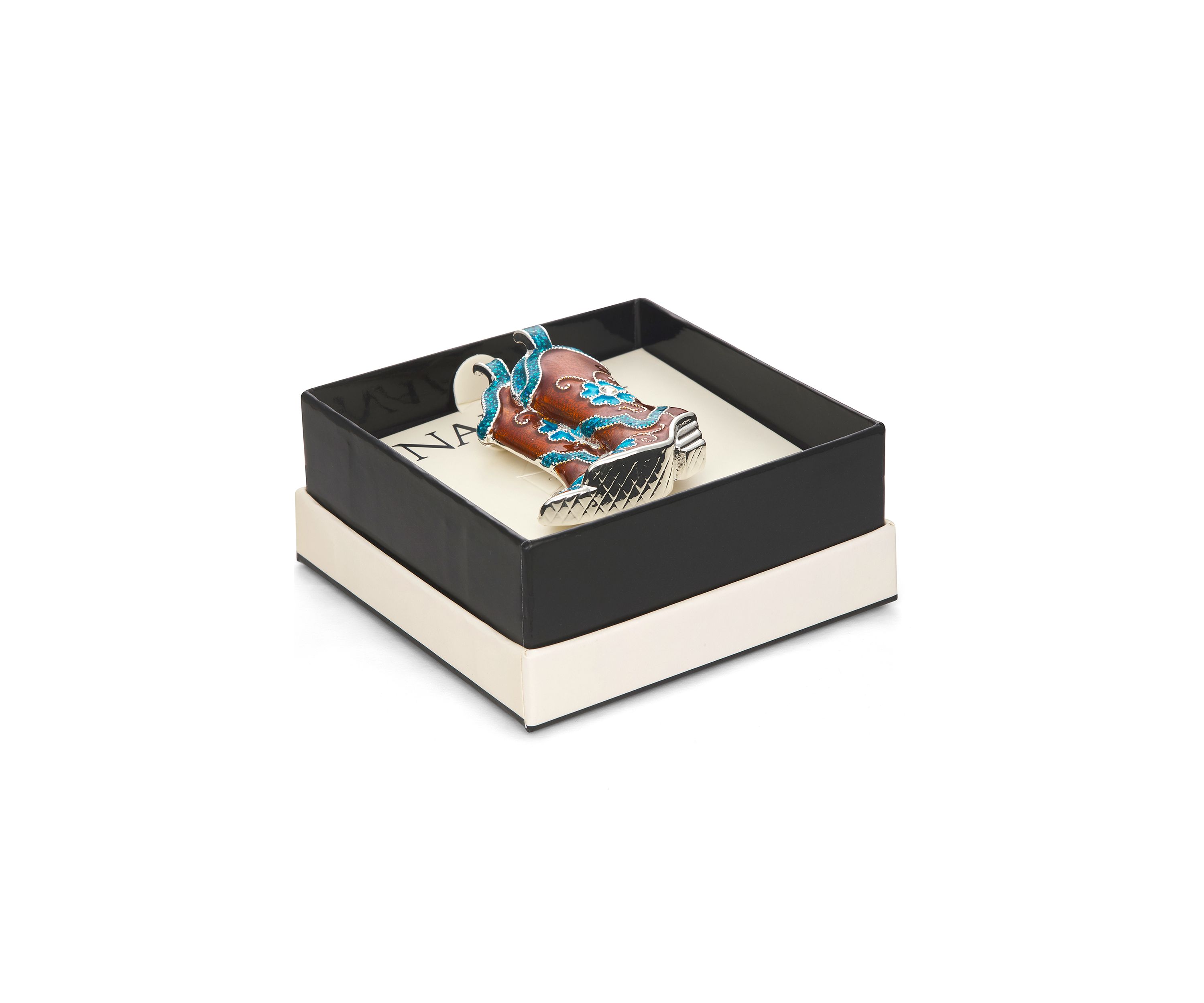 Silver Tone Blue Flower Cowboy Boots Pin