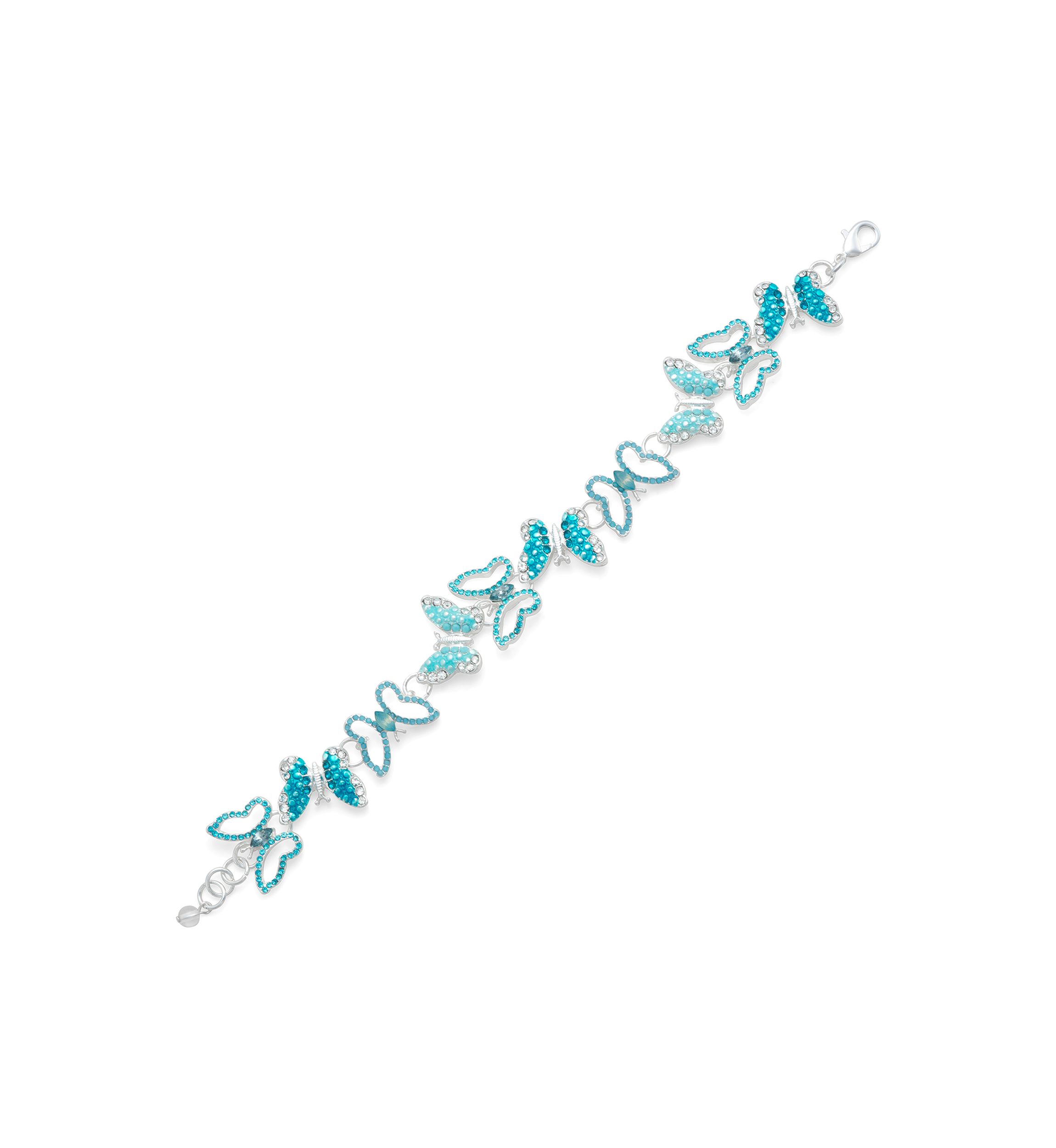 Silver Tone Blue Butterflies Flex Bracelet