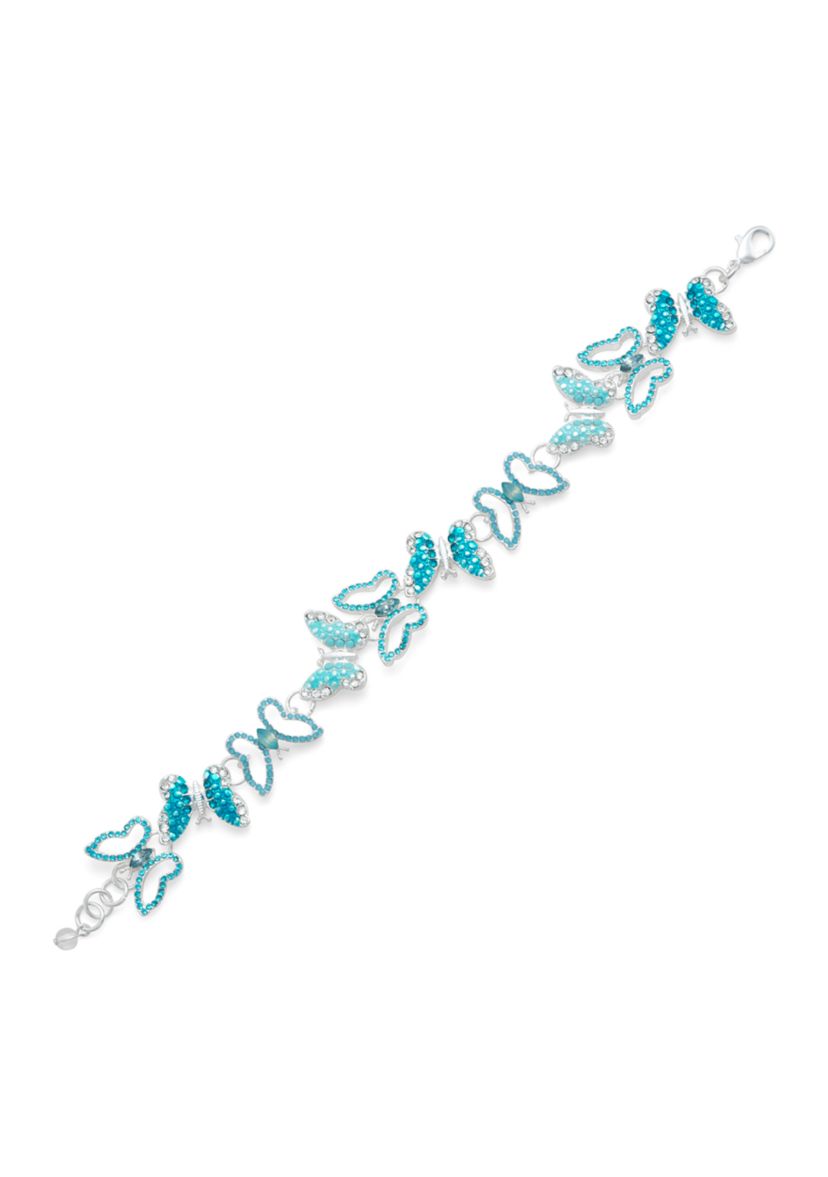 Silver Tone Blue Butterflies Flex Bracelet