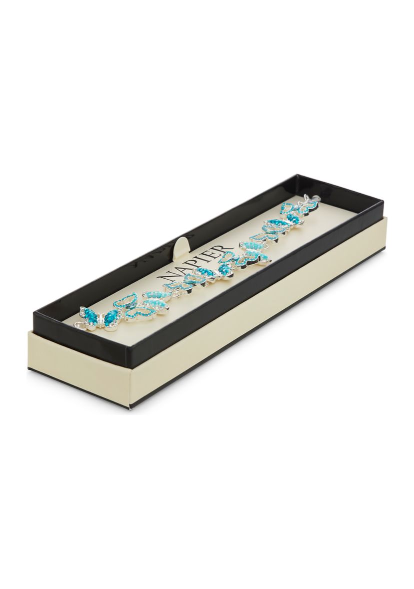 Silver Tone Blue Butterflies Flex Bracelet