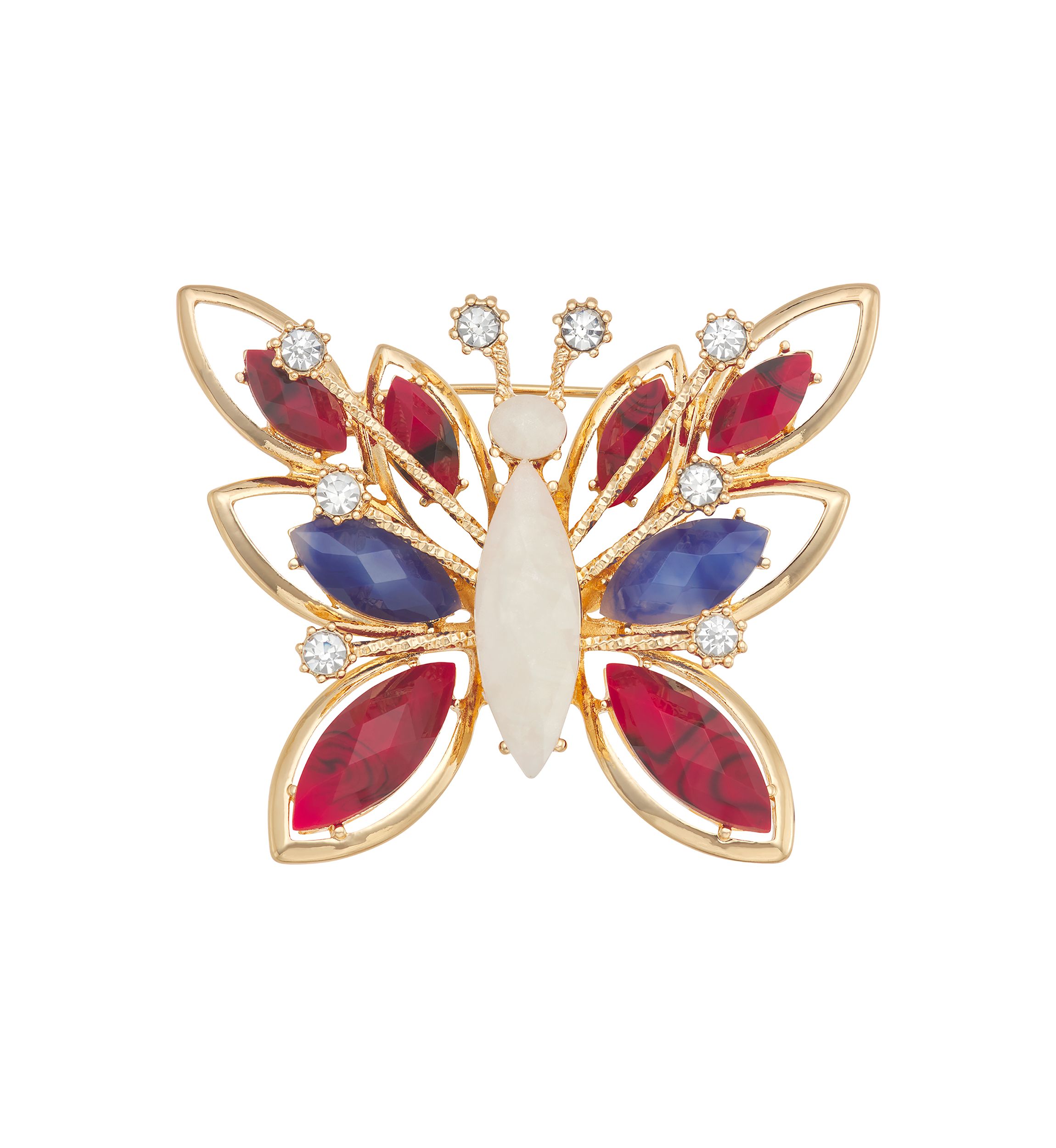 Gold Tone Red White Blue Butterfly Pin