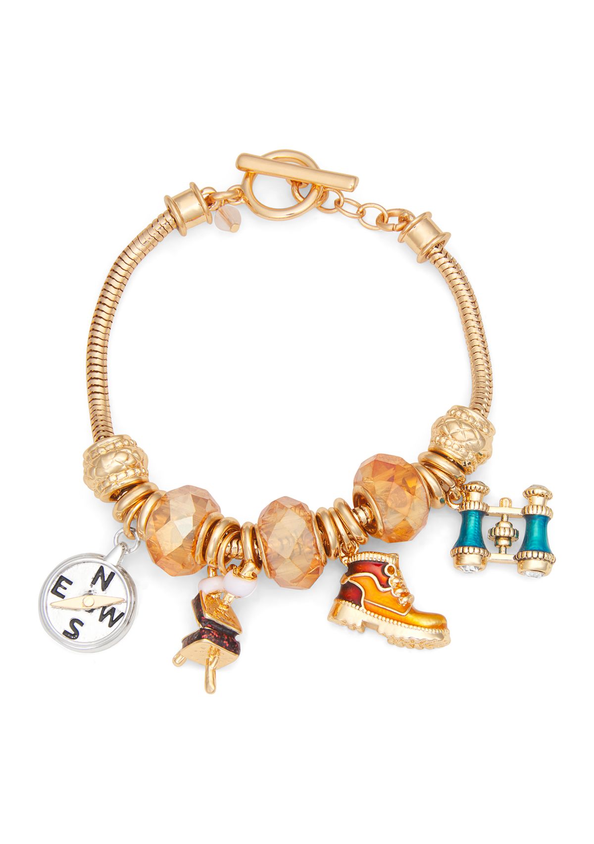 Silver Tone Multi Camping Charm Slider Bracelet