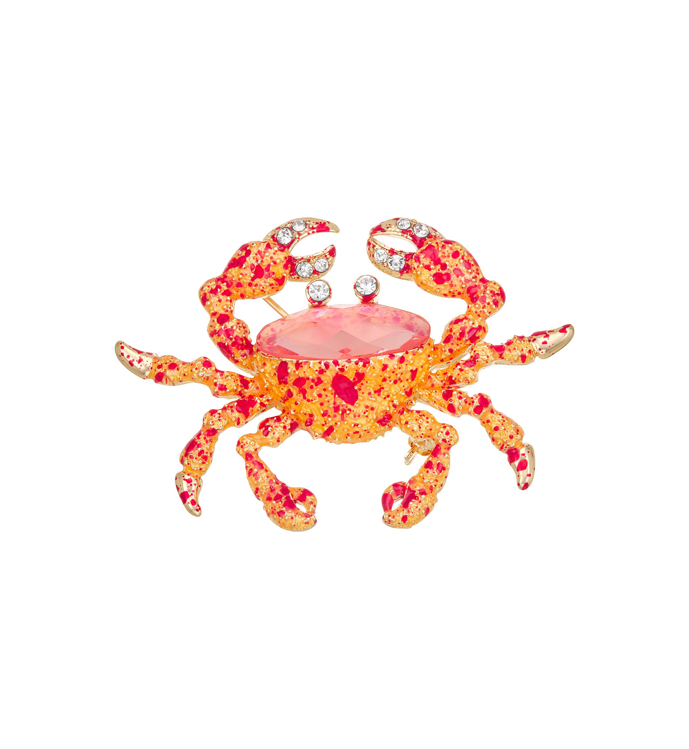 Gold Tone Pink Orange Crab Pin