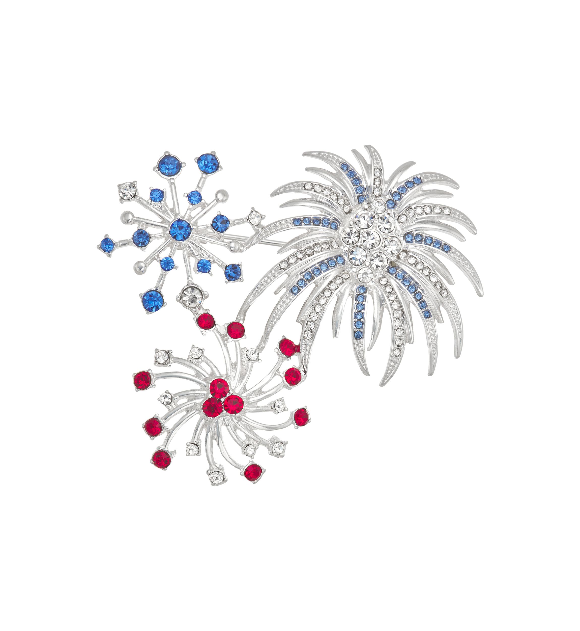 Silver Tone Red White Blue Fireworks Pin