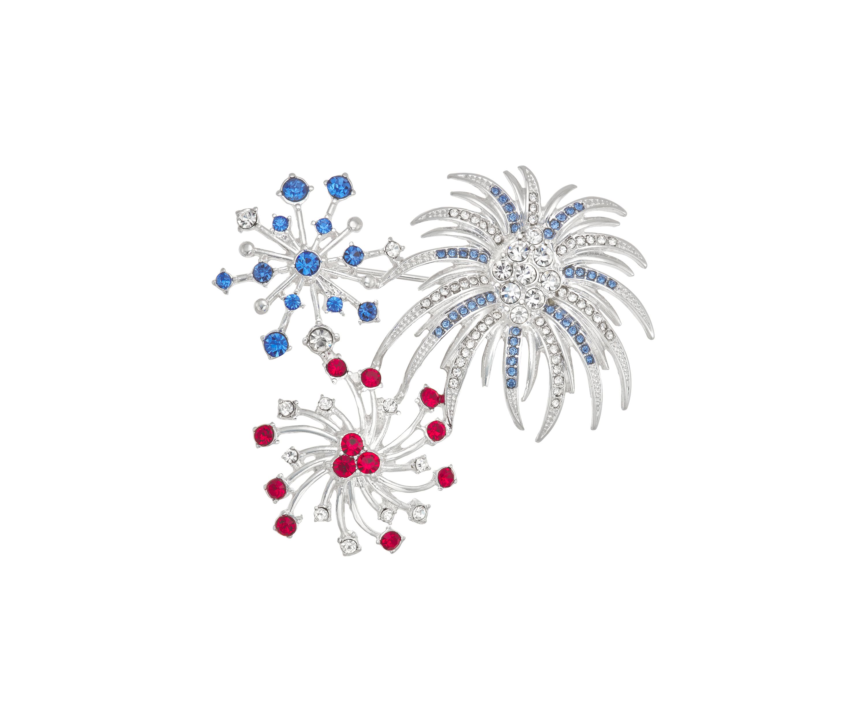 Silver Tone Red White Blue Fireworks Pin