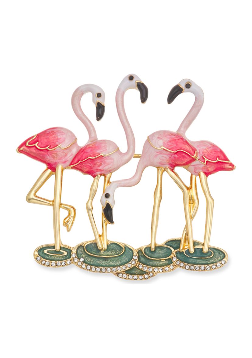 Gold Tone Pink Flamingo Pin