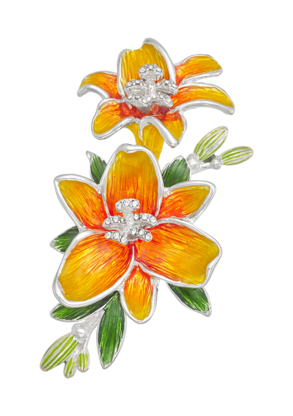 Silver Tone Yellow Green Flower Pin