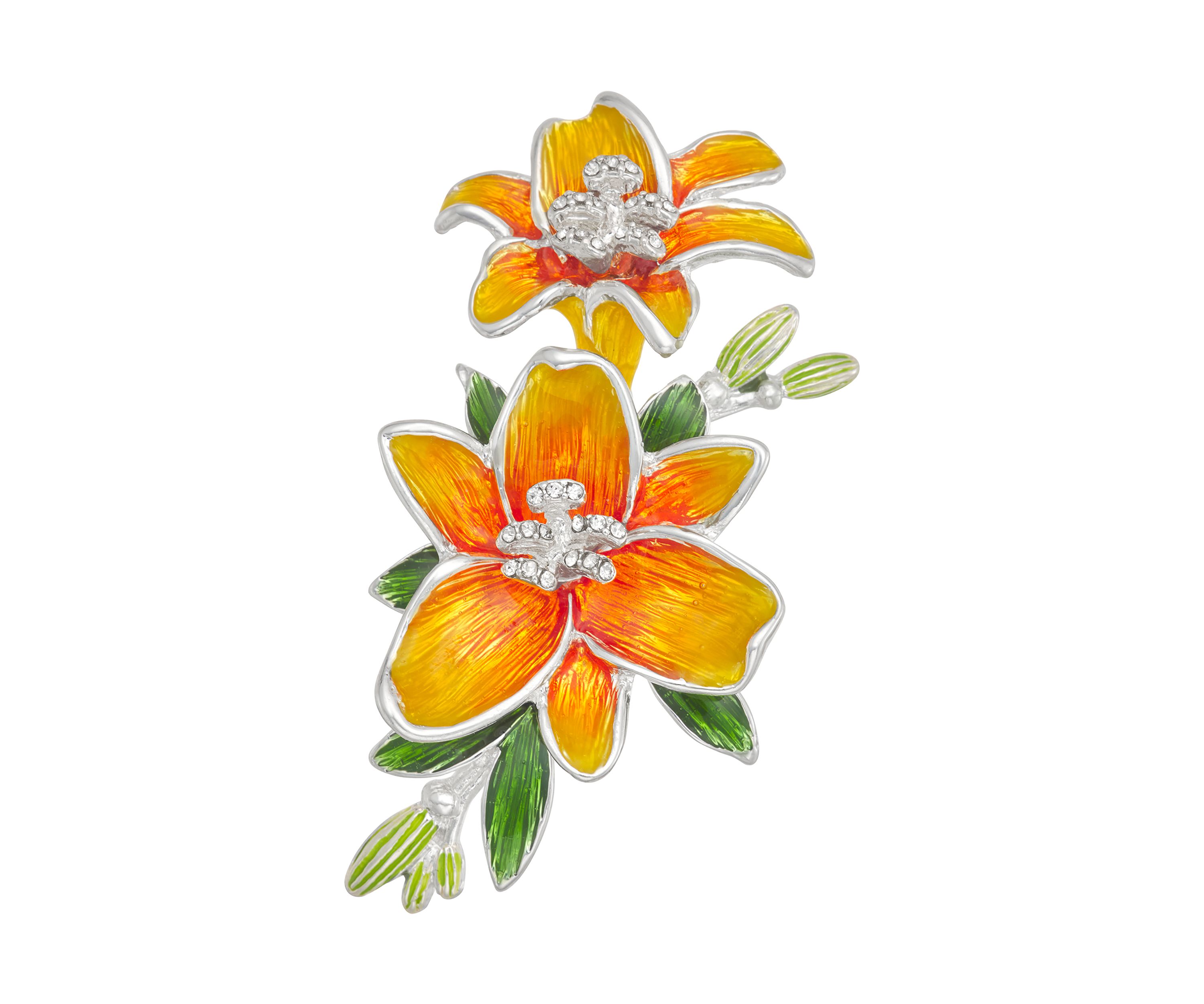 Silver Tone Yellow Green Flower Pin