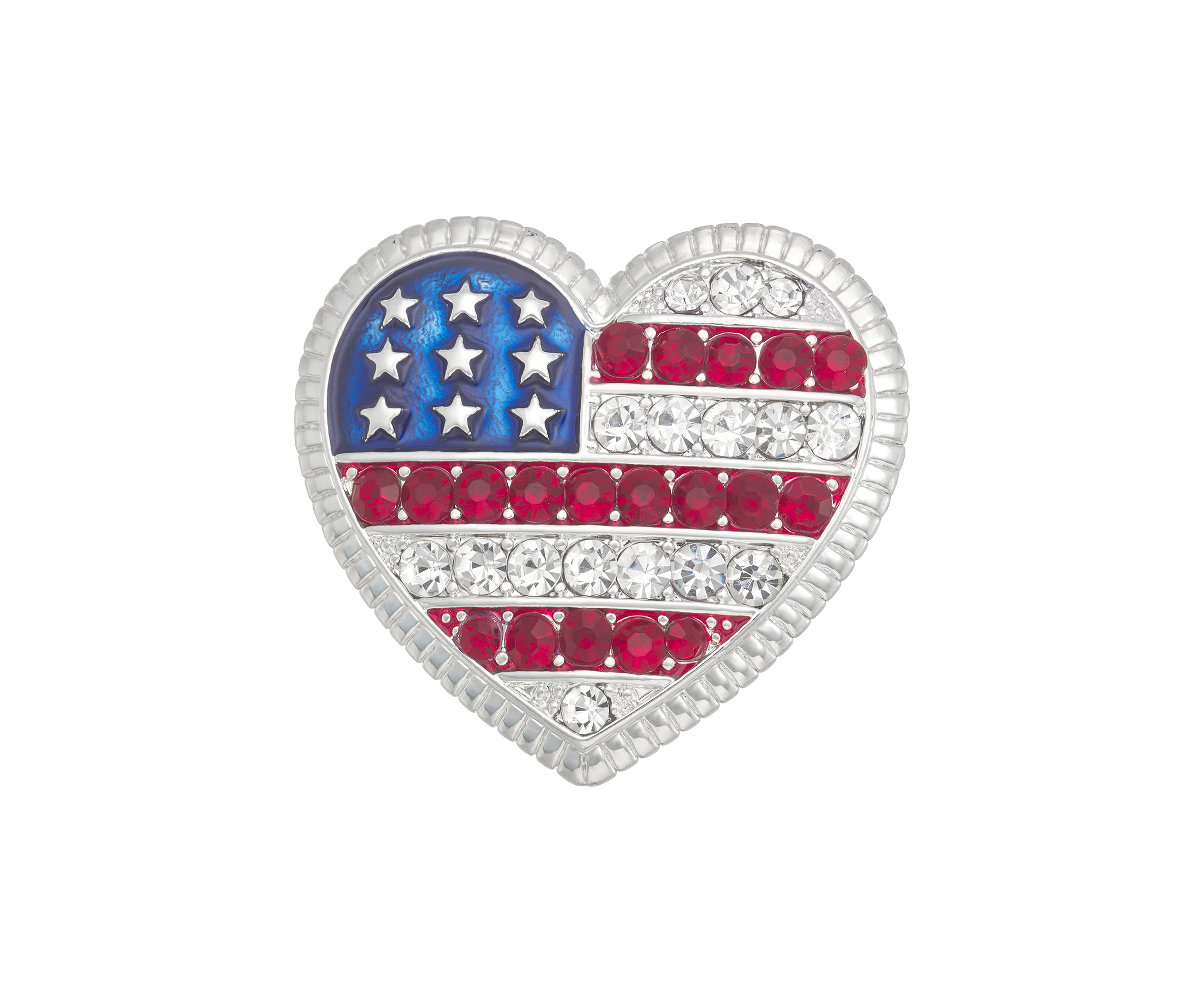 Silver Tone Red White Blue Heart Flag Pin