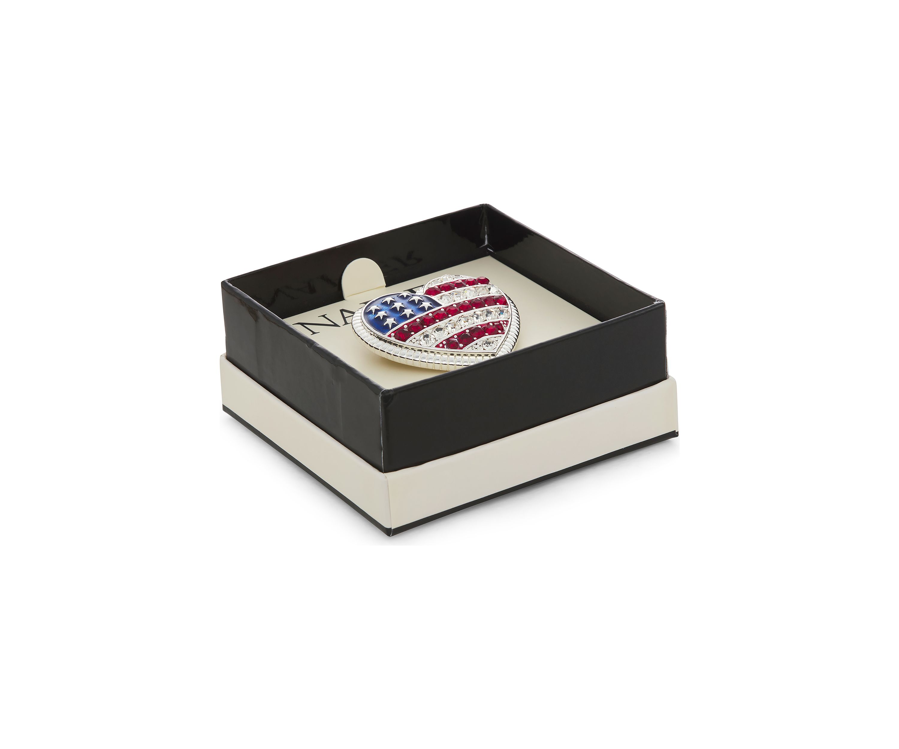 Silver Tone Red White Blue Heart Flag Pin