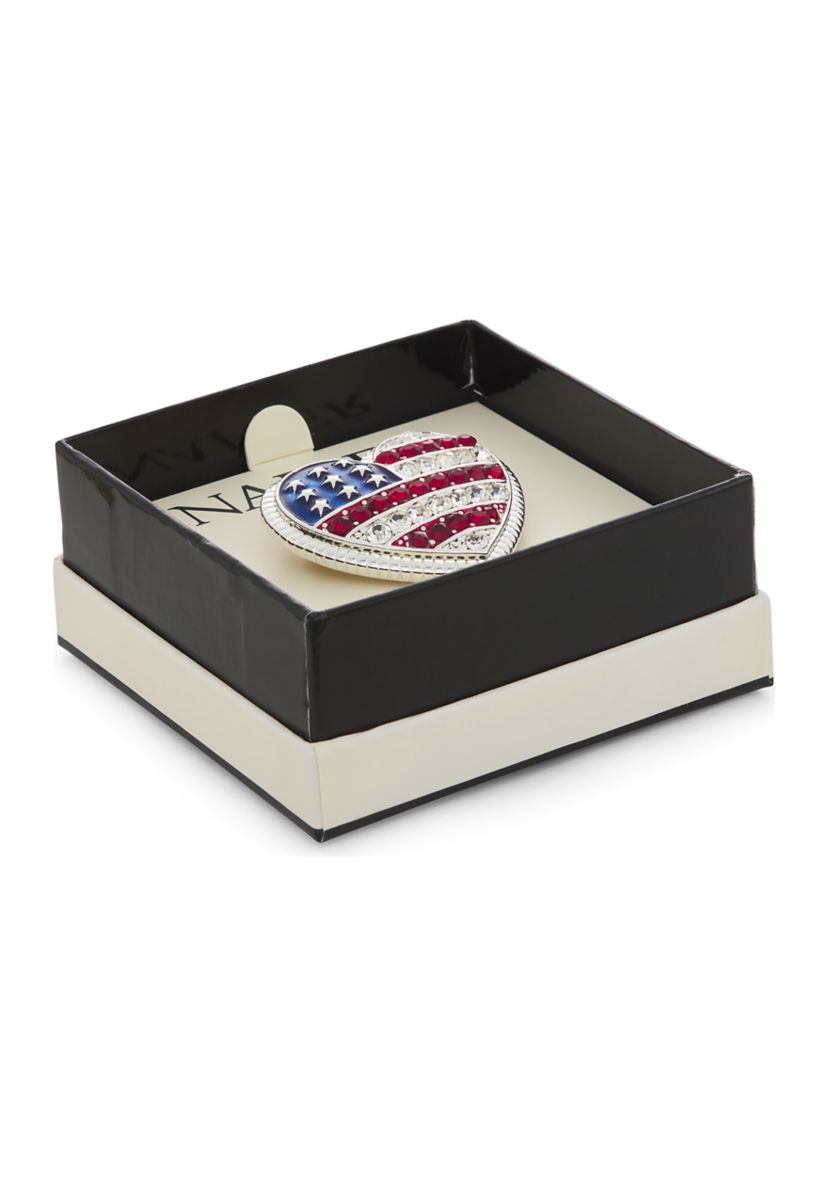 Silver Tone Red White Blue Heart Flag Pin
