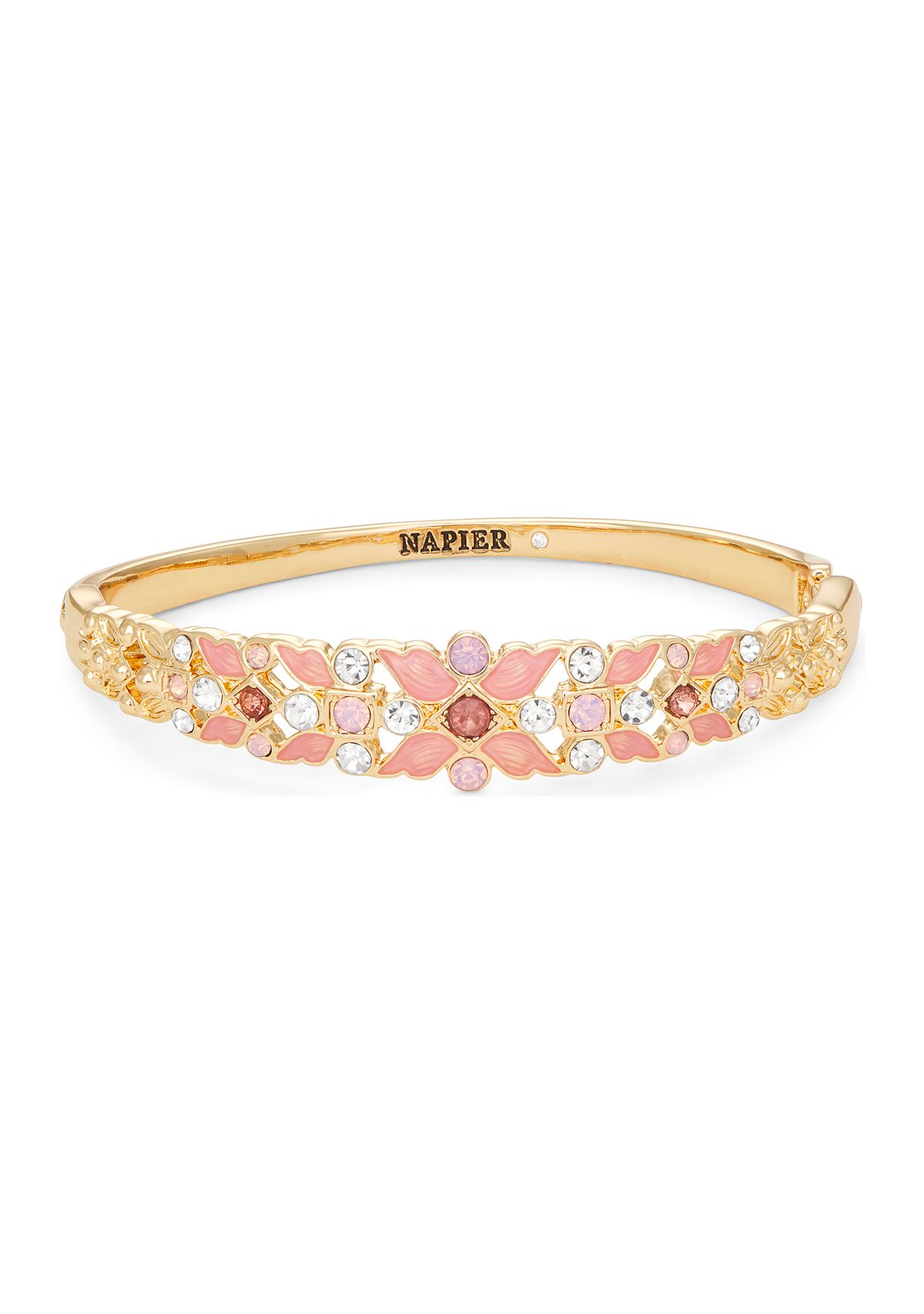 Gold Tone Pink Stone Bangle Bracelet
