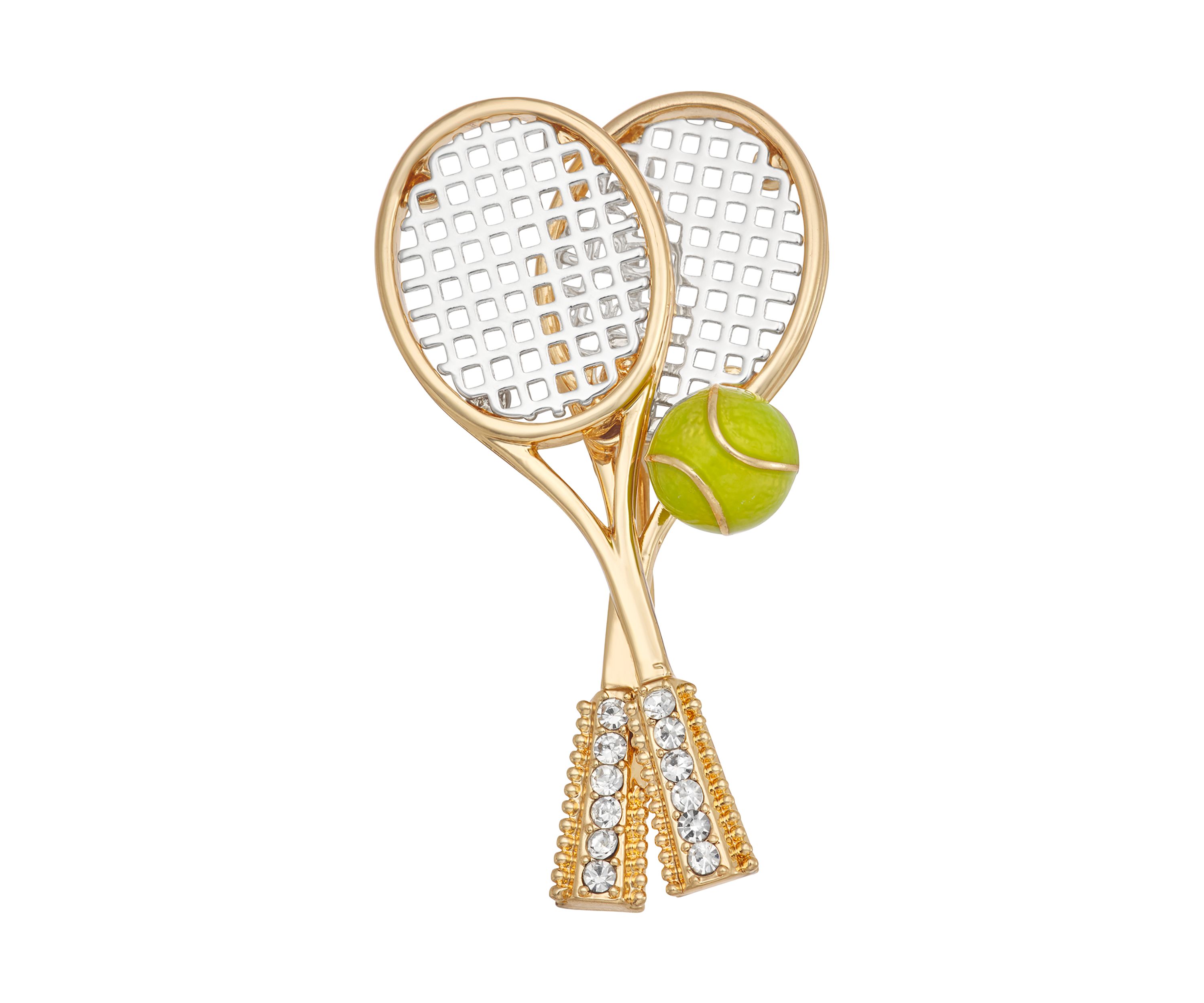 Gold Tone Crystal Tennis Racket Pin