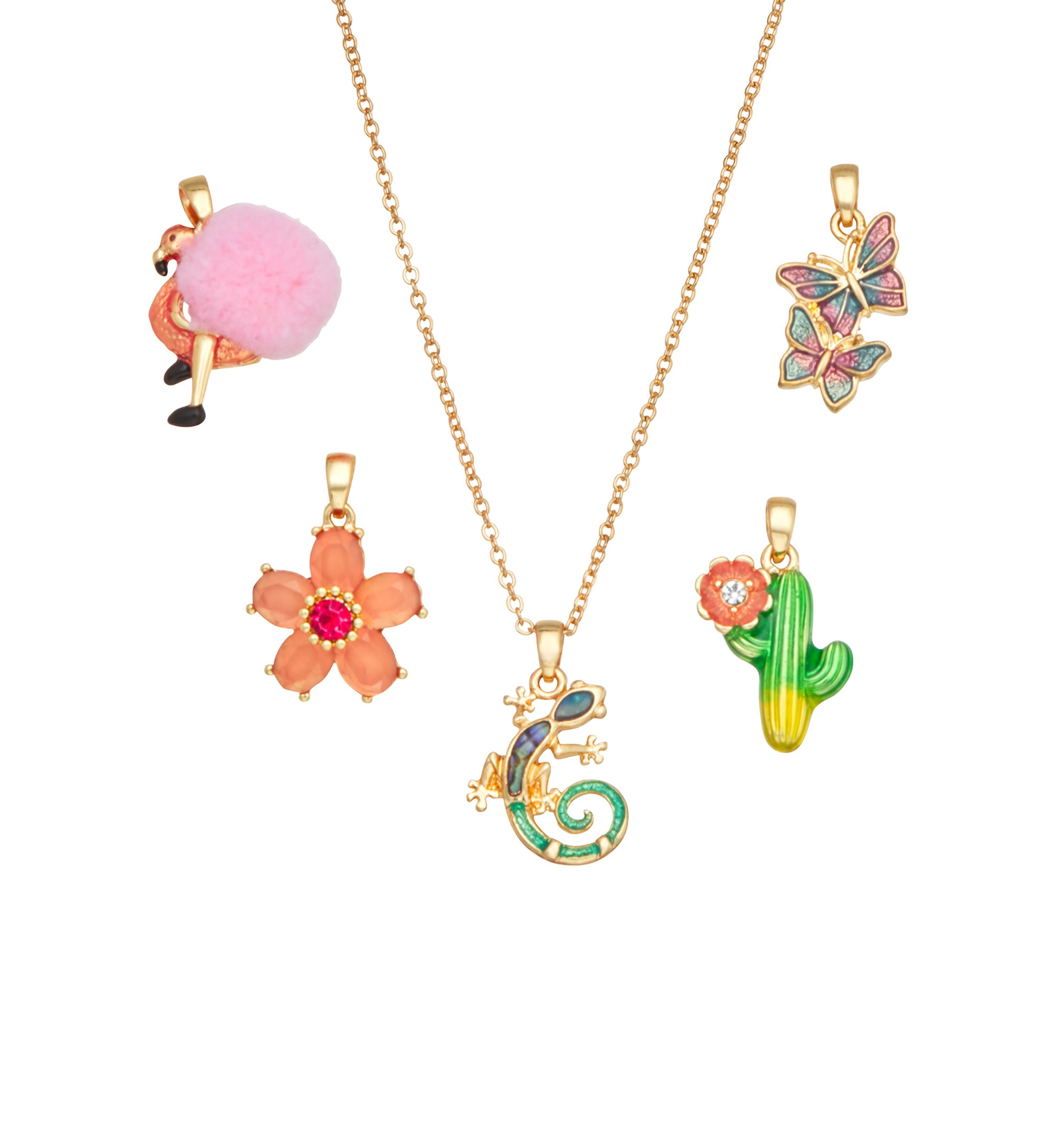 Gold Tone Multi Critter Pendant Necklace Set