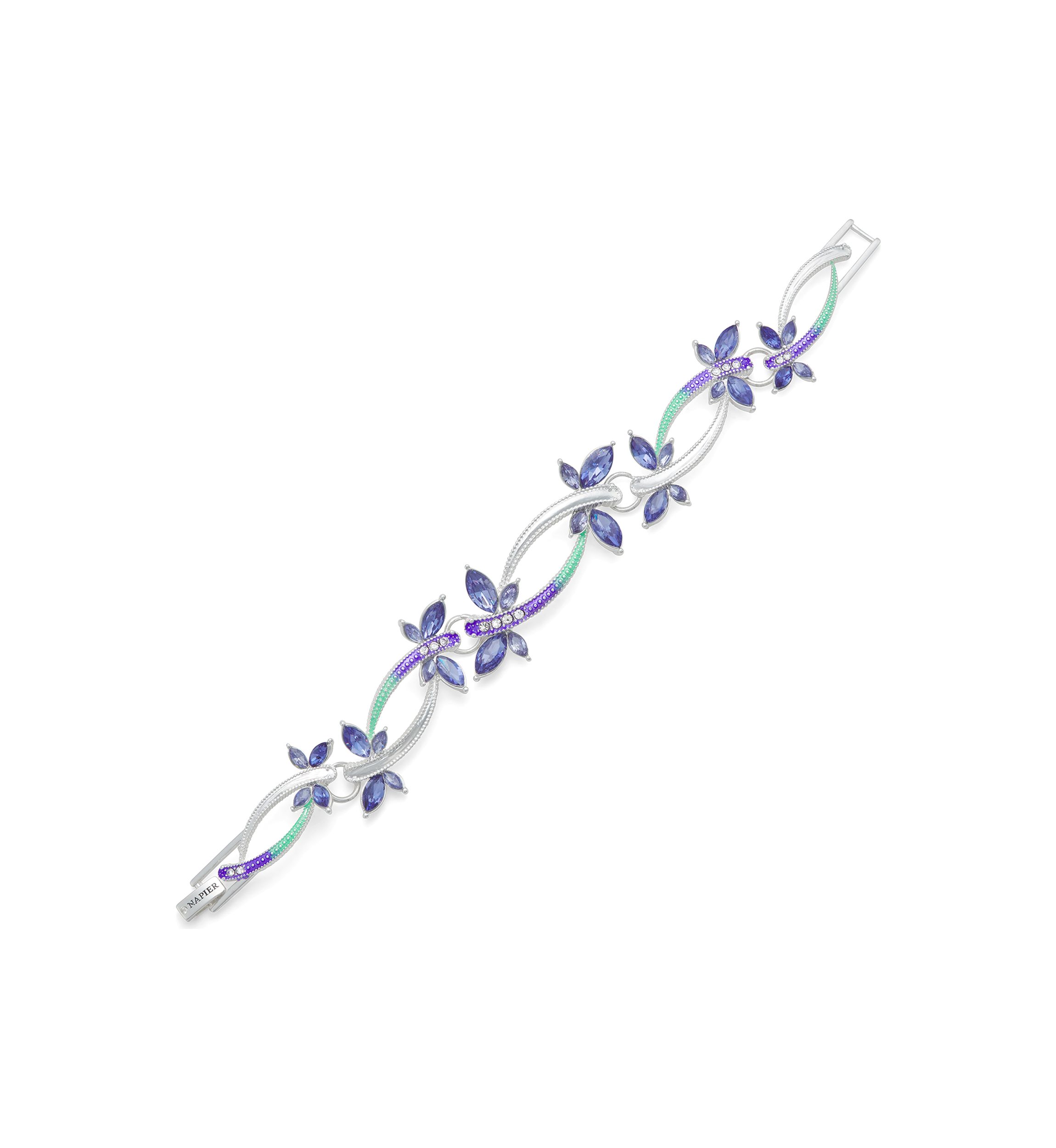 Silver Tone Green Purple Dragonfly Flex Bracelet