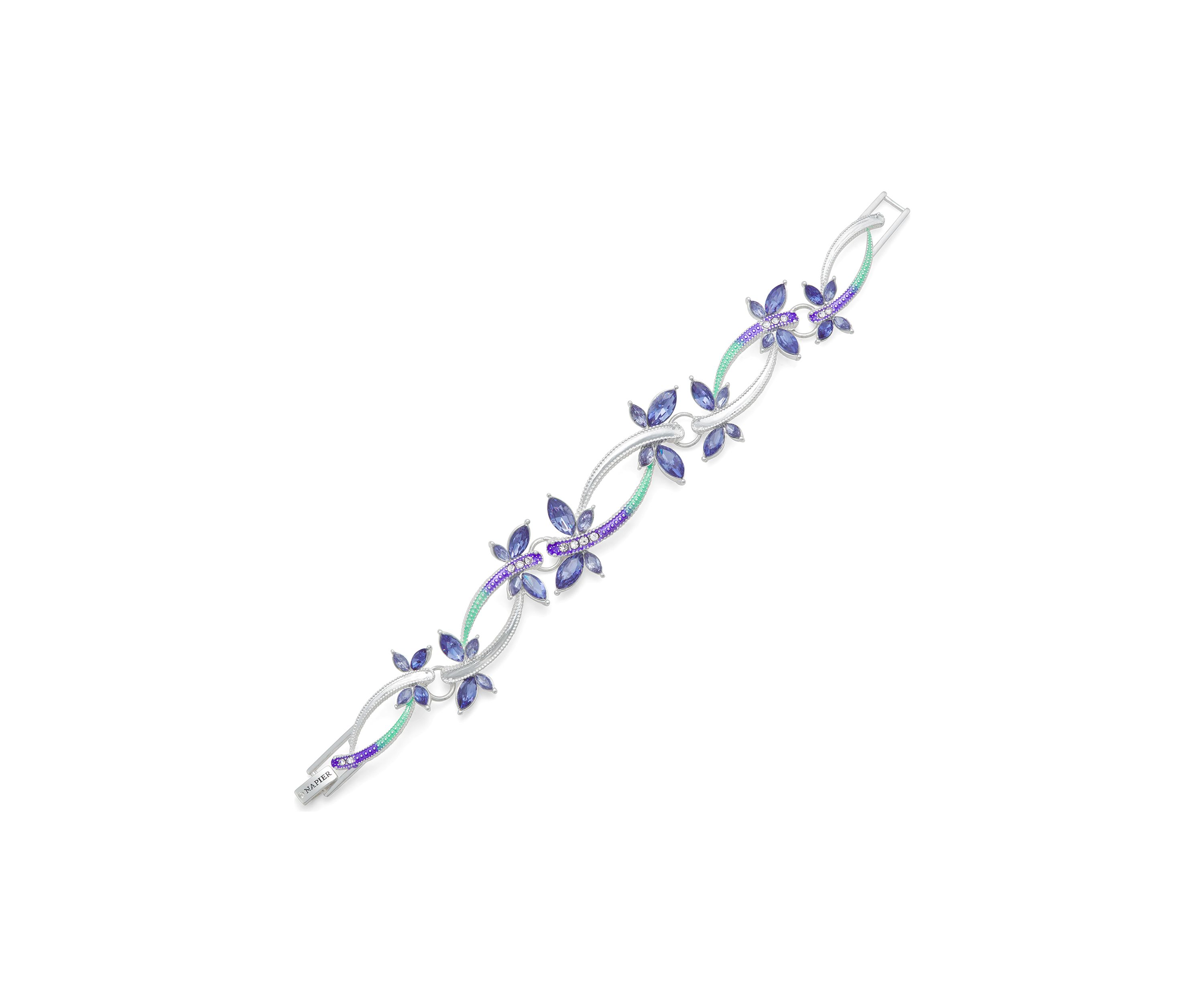 Silver Tone Green Purple Dragonfly Flex Bracelet