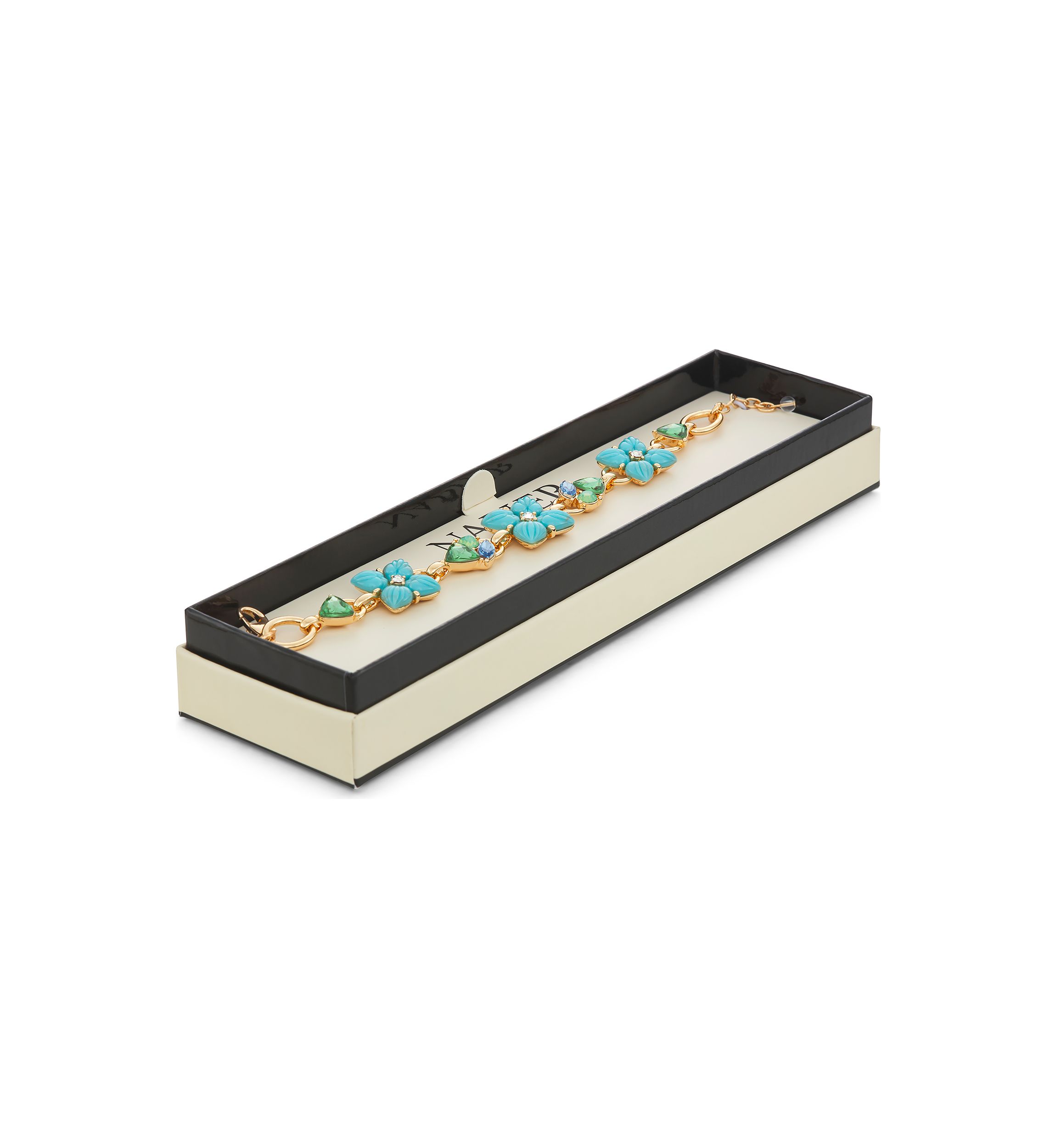 Gold Tone Green Blue Flower Flex Bracelet