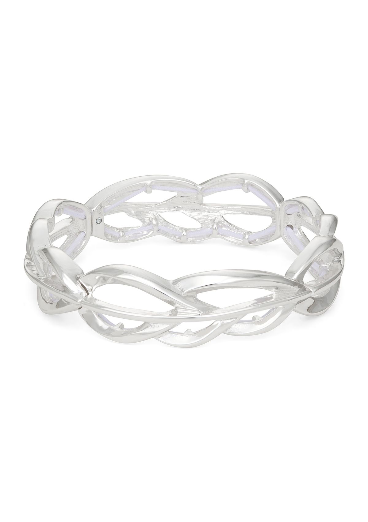 Silver Tone Leaves Stretch Bracelet