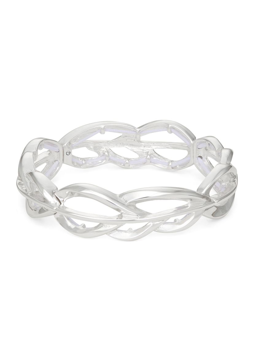 Silver Tone Leaves Stretch Bracelet