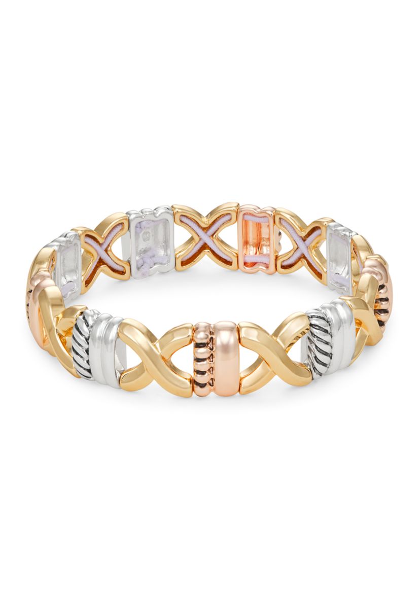 Tri Tone Mixed Stars Stretch Bracelet