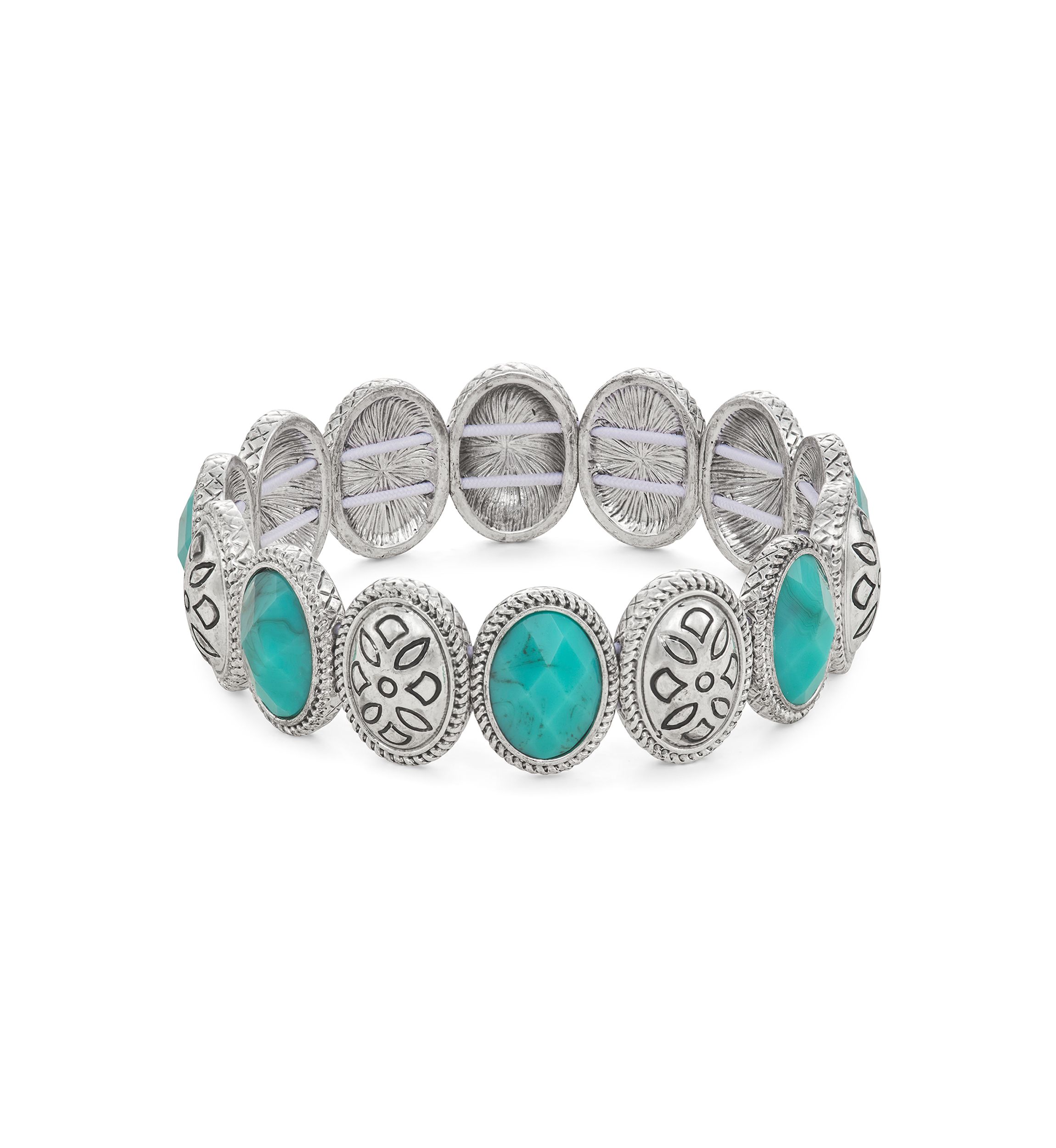 Silver Tone Turquoise Stretch Bracelet