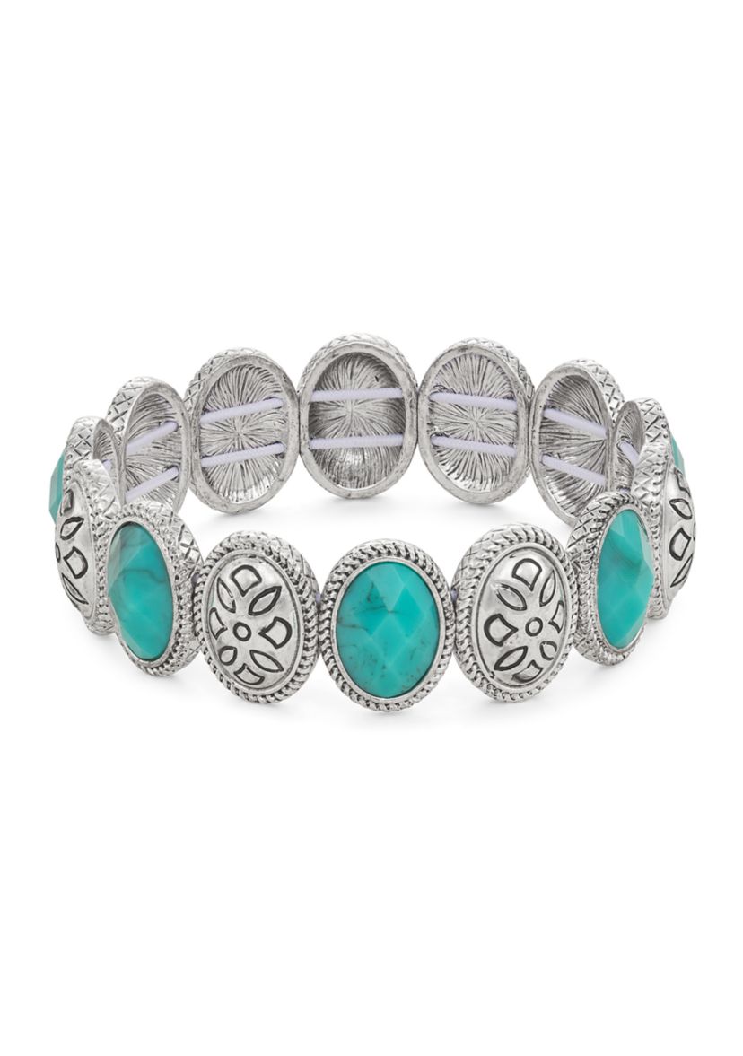 Silver Tone Turquoise Stretch Bracelet