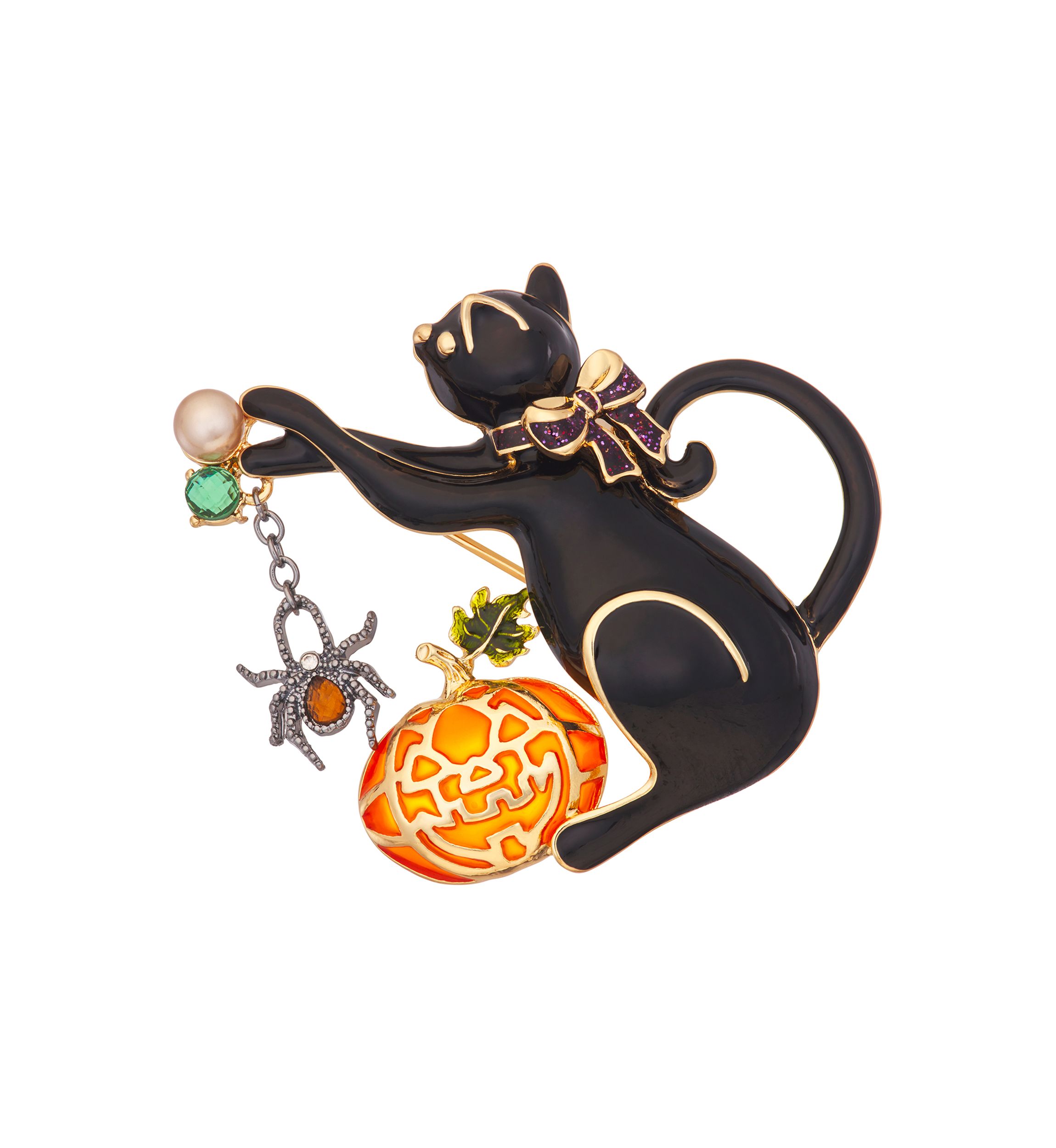 Gold Tone Cat & Pumpkin Pin 