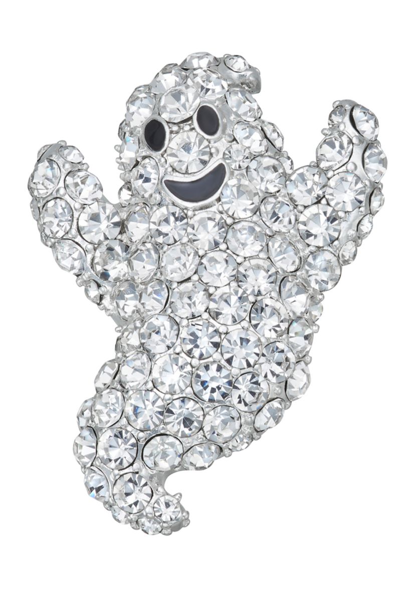 Silver Tone Crystal Ghost Pin
