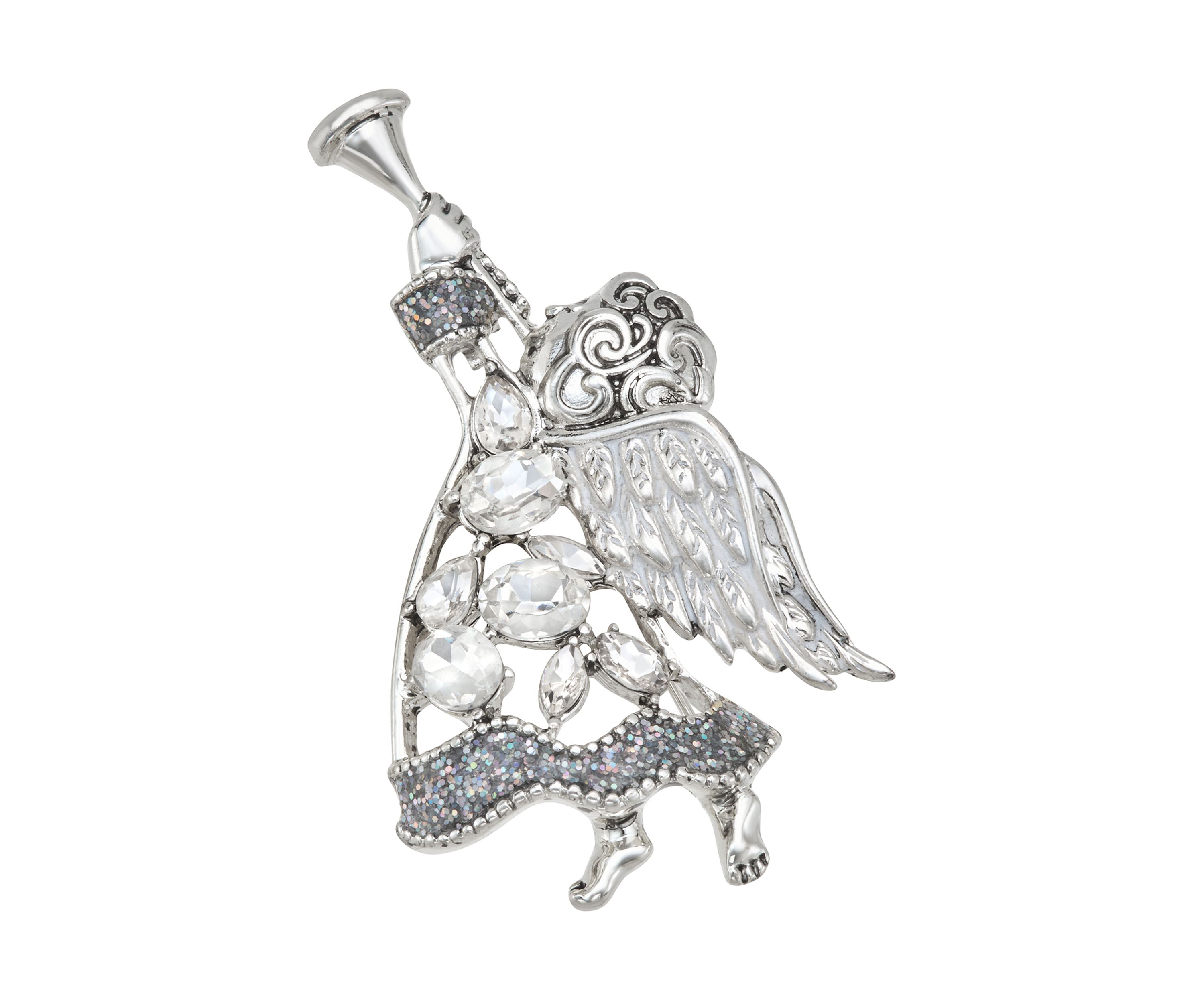 Silver-Tone Crystal Angel Pin