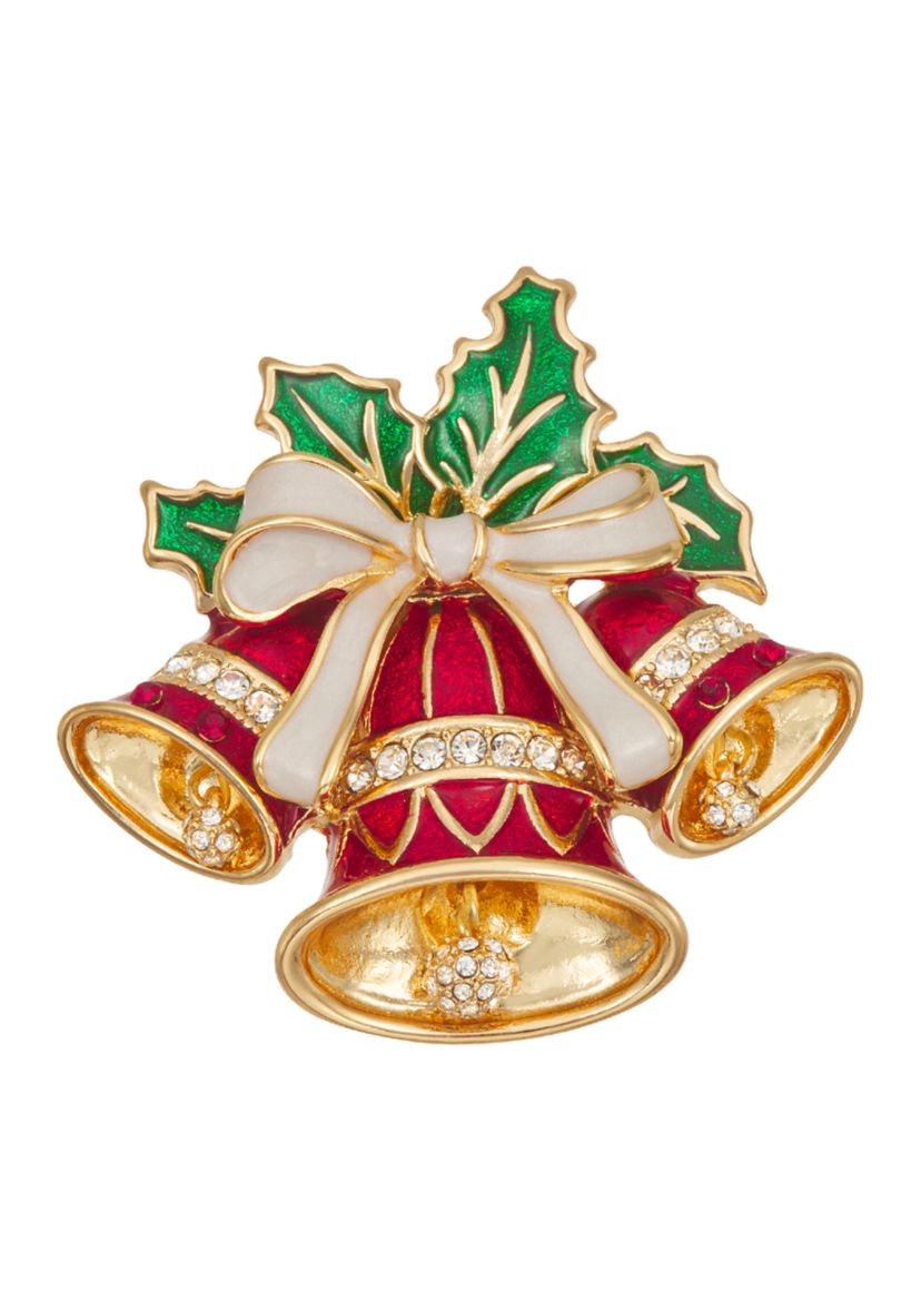 Gold Tone Red Bells Pin 