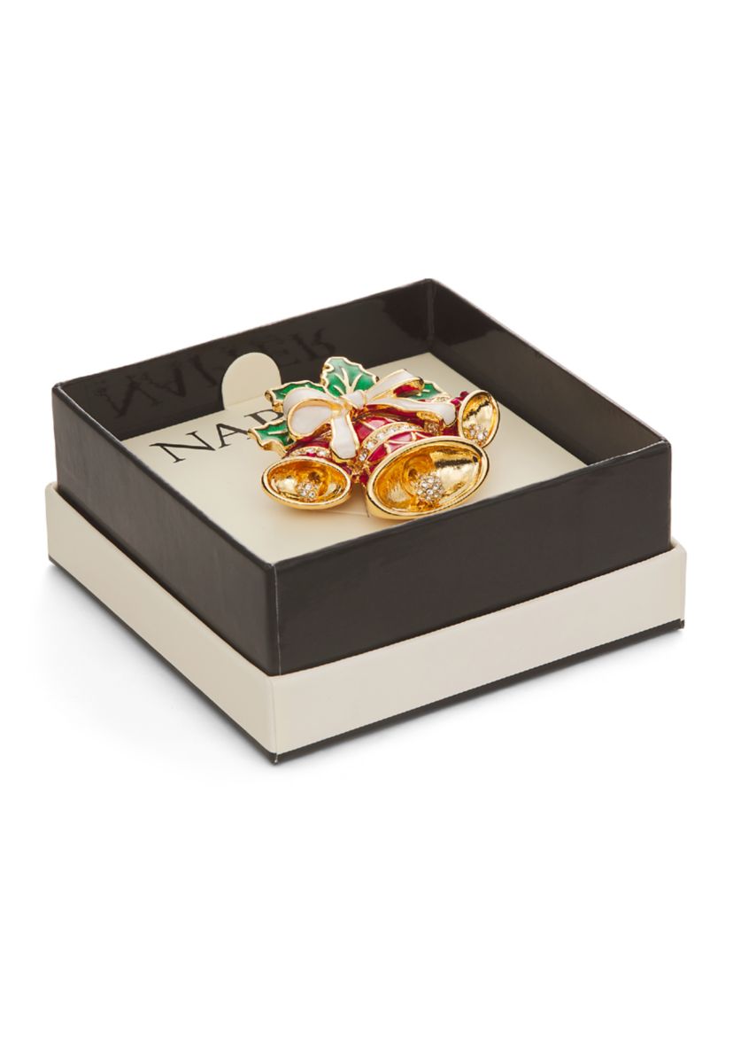 Gold Tone Red Bells Pin 