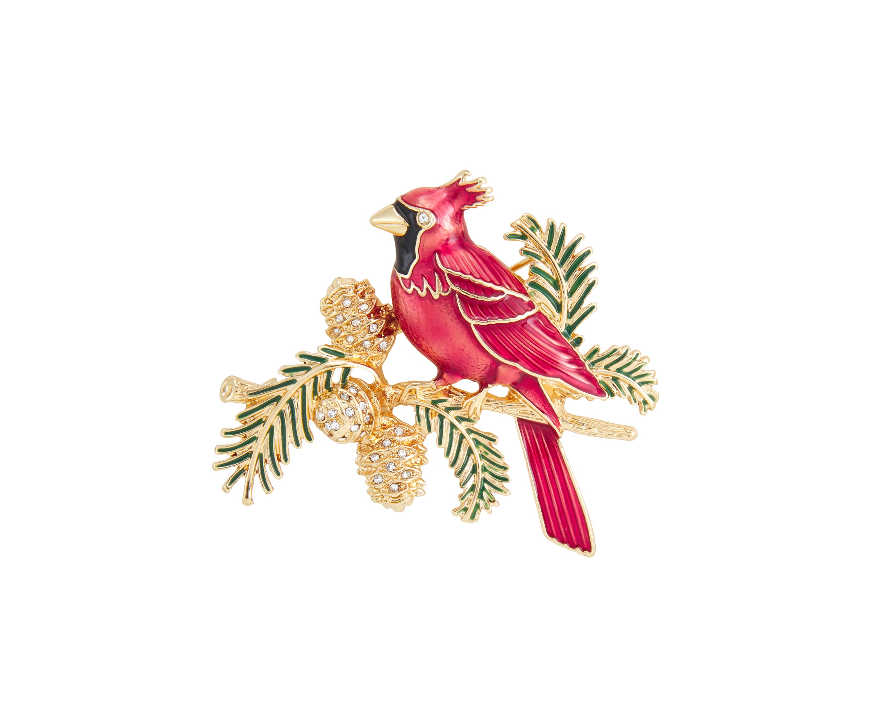 Gold Tone Red Cardinal Branch Box Pin 