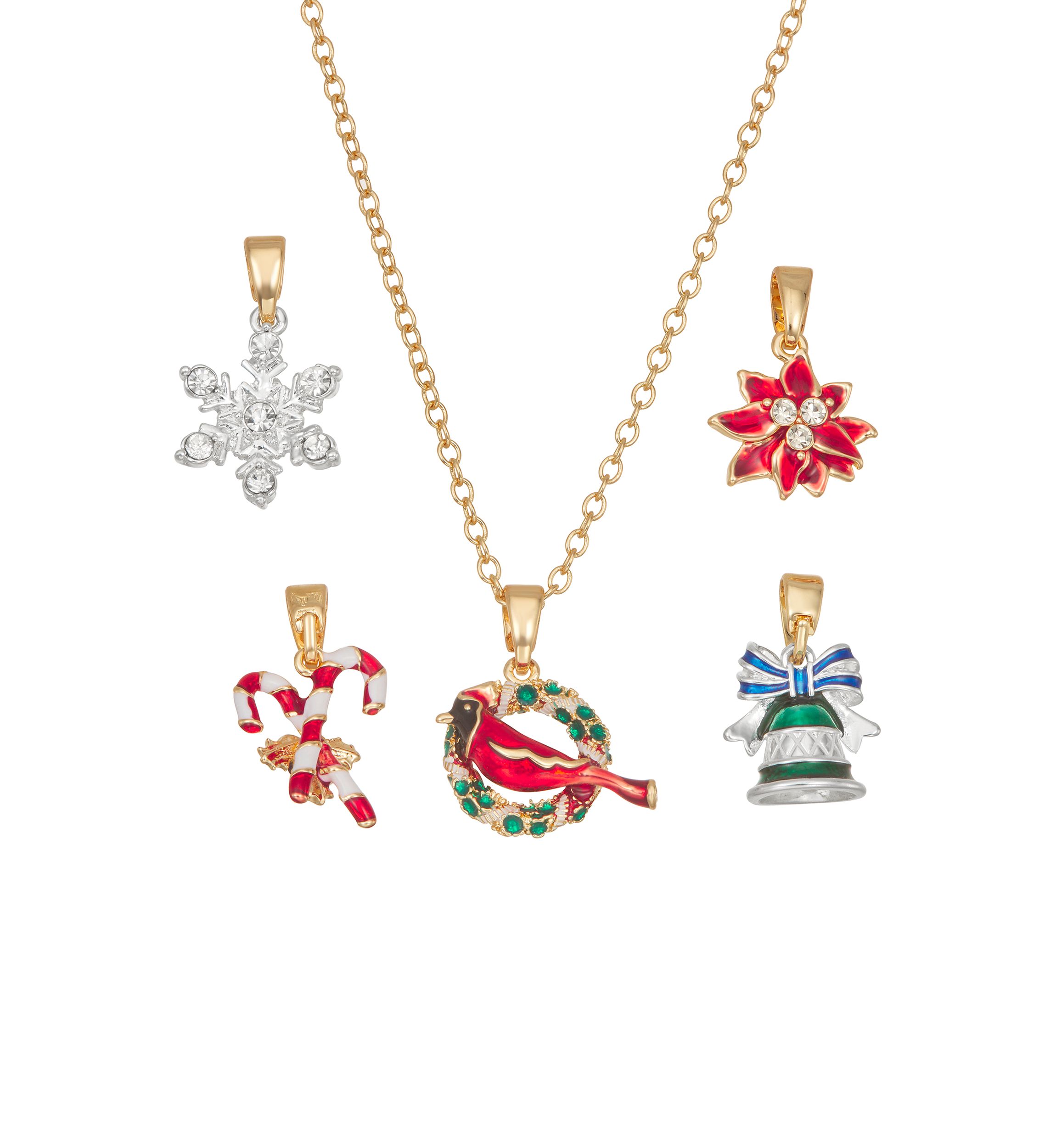 Holiday Silver Tone Charm Necklace