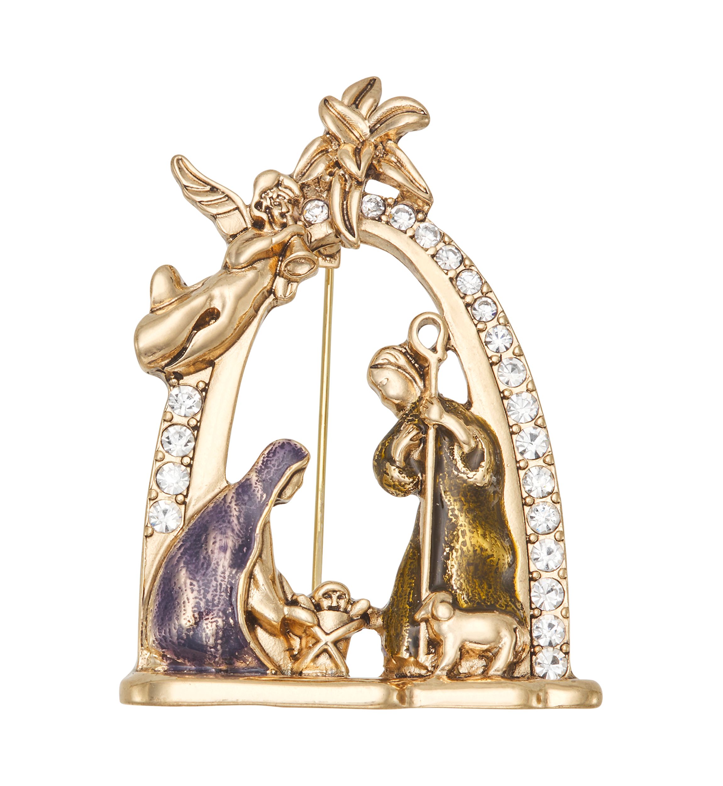 Gold Tone Purple Nativity Pin
