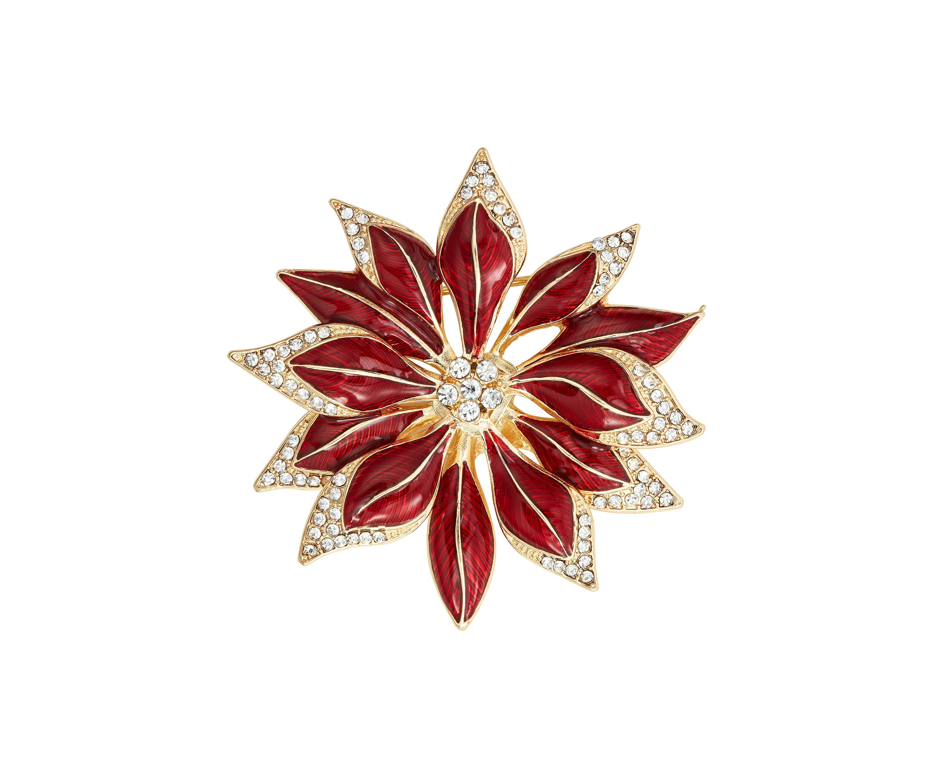 Gold Tone Red Poinsettia Pin 